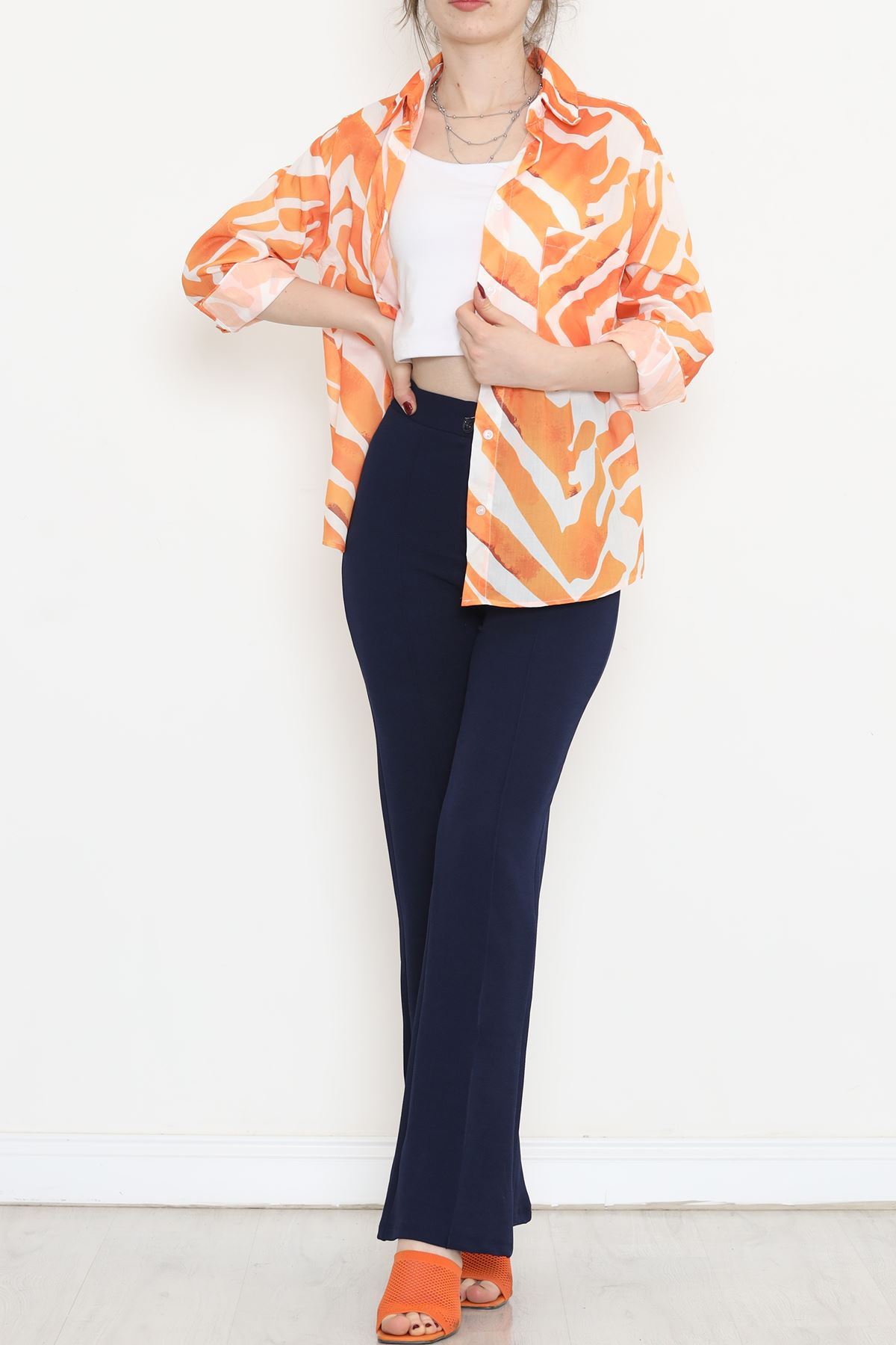 Voile Patterned Shirt Orange - 989.1247.