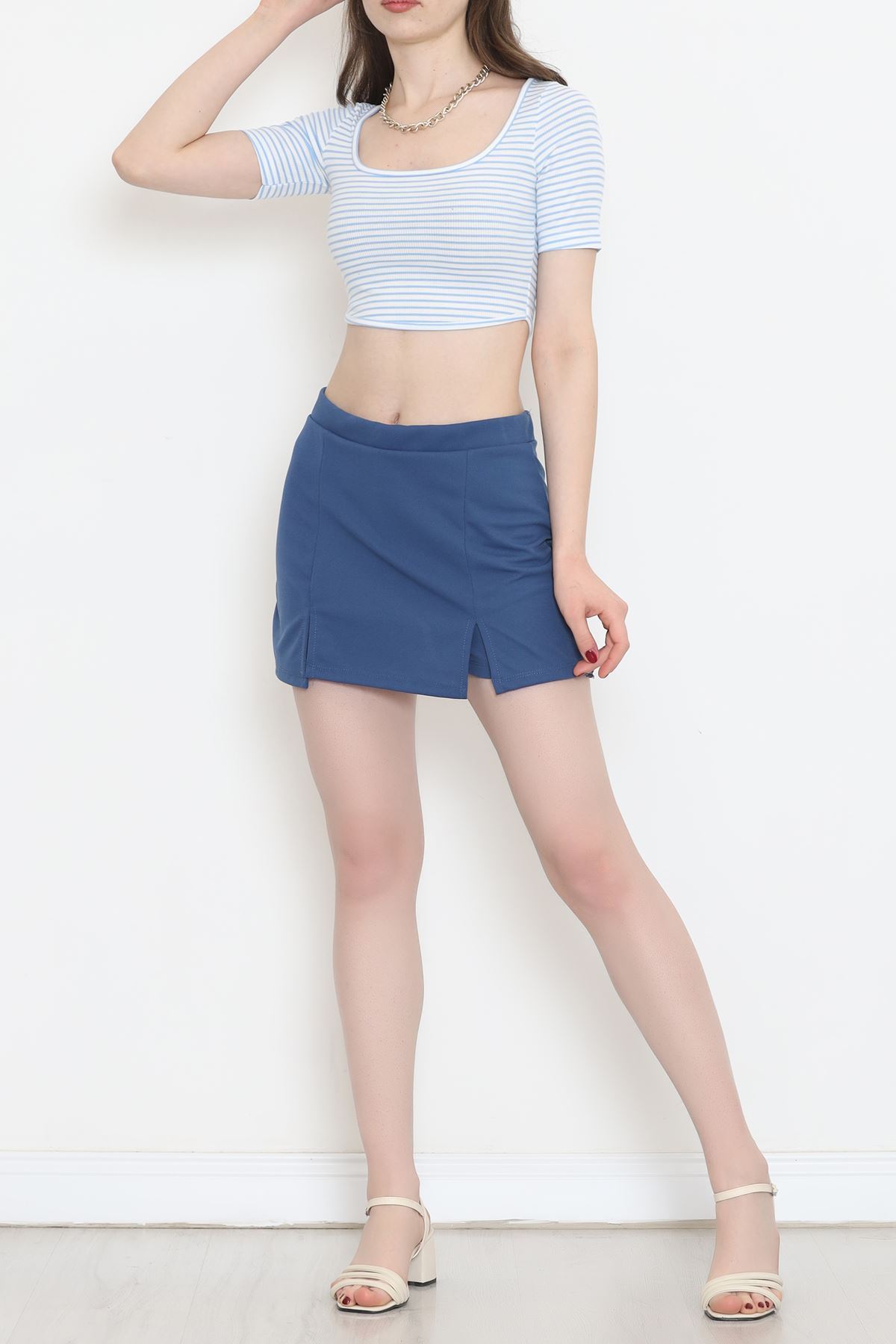 Scuba Fabric Shorts Skirt Blue - 16434.1778.