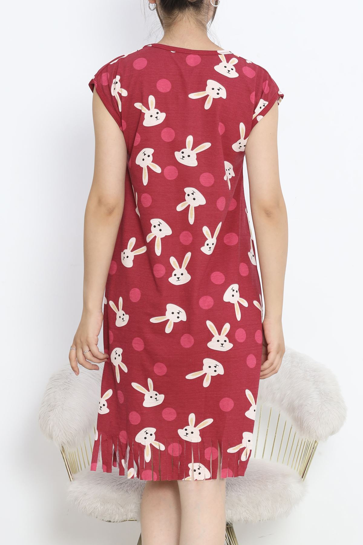 Printed Rotation Tasseled Dress Light Burgundy - 263.1287.