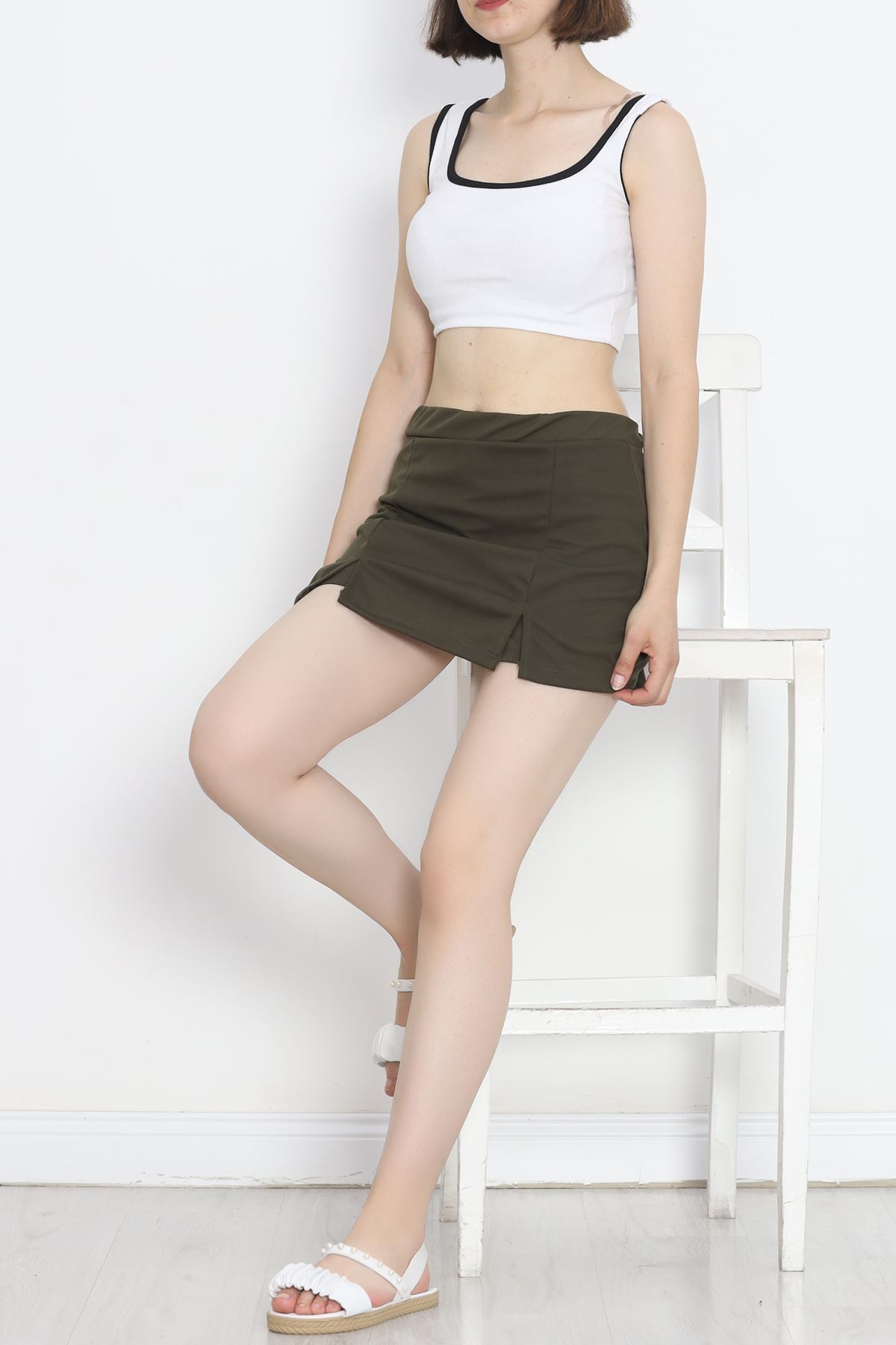 Scuba Fabric Shorts Skirt Khaki - 16434.1778.