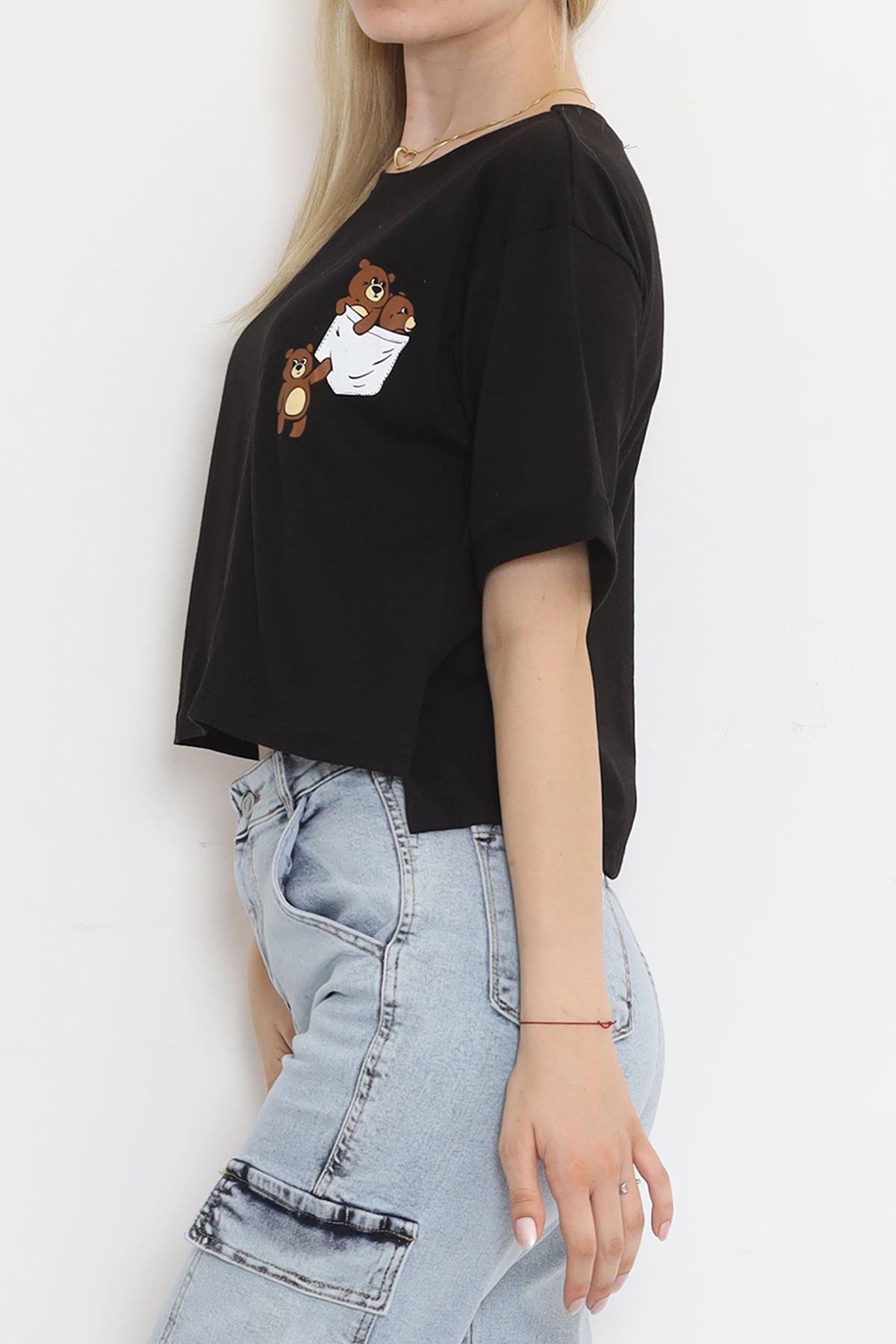 Printed Double Sleeve Crop T-Shirt Black - 18652.1567.