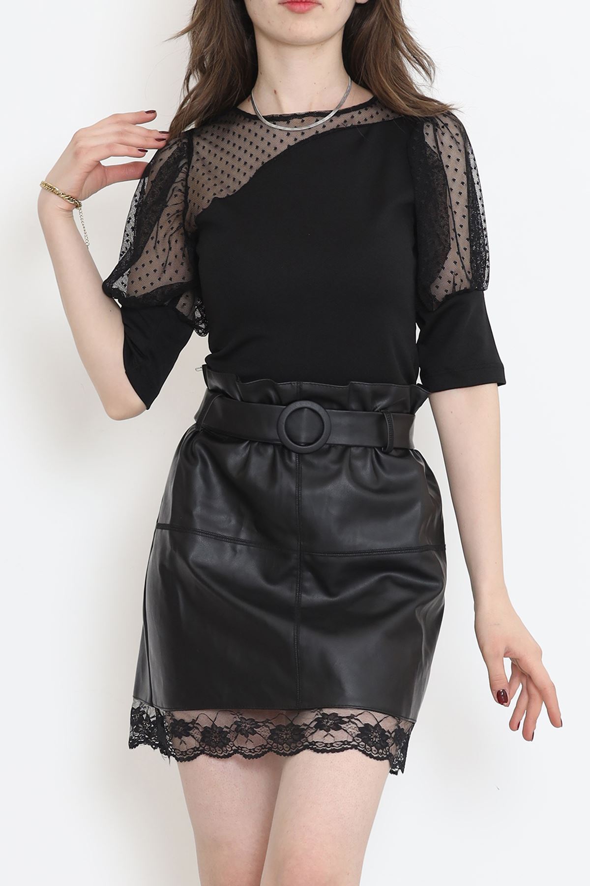 Shoulder Tulle Detail Blouse Black - 12218.631.