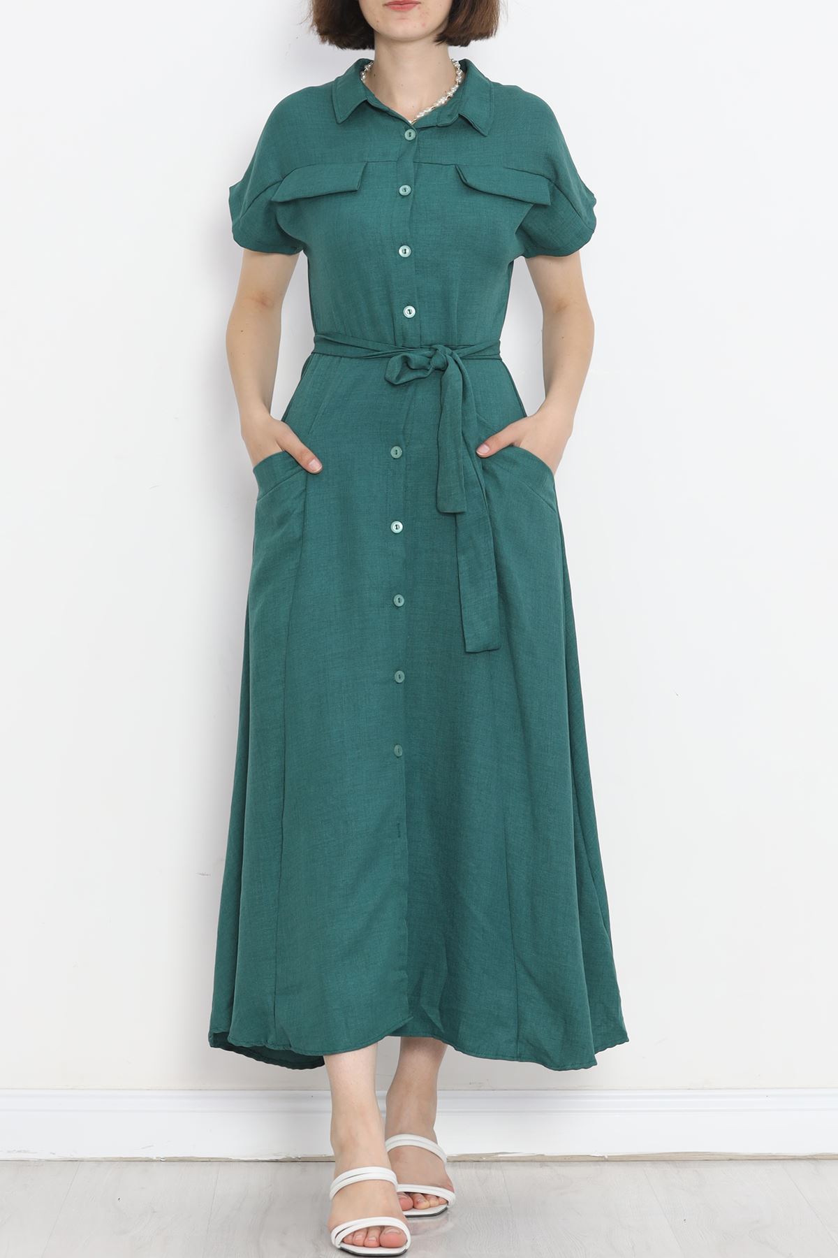 Pocket Detail Belted Dress Emerald - 18674.1778.