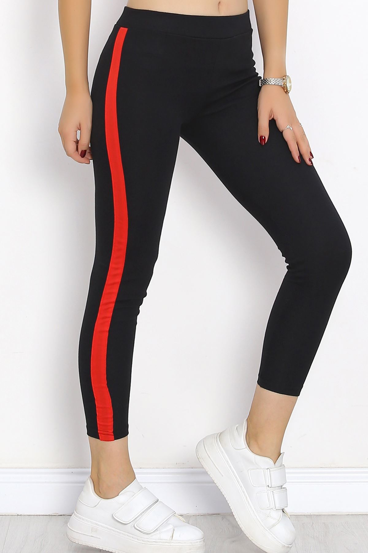 Single Stripe Ribbed Leggings BlackRed - 10293.1567.