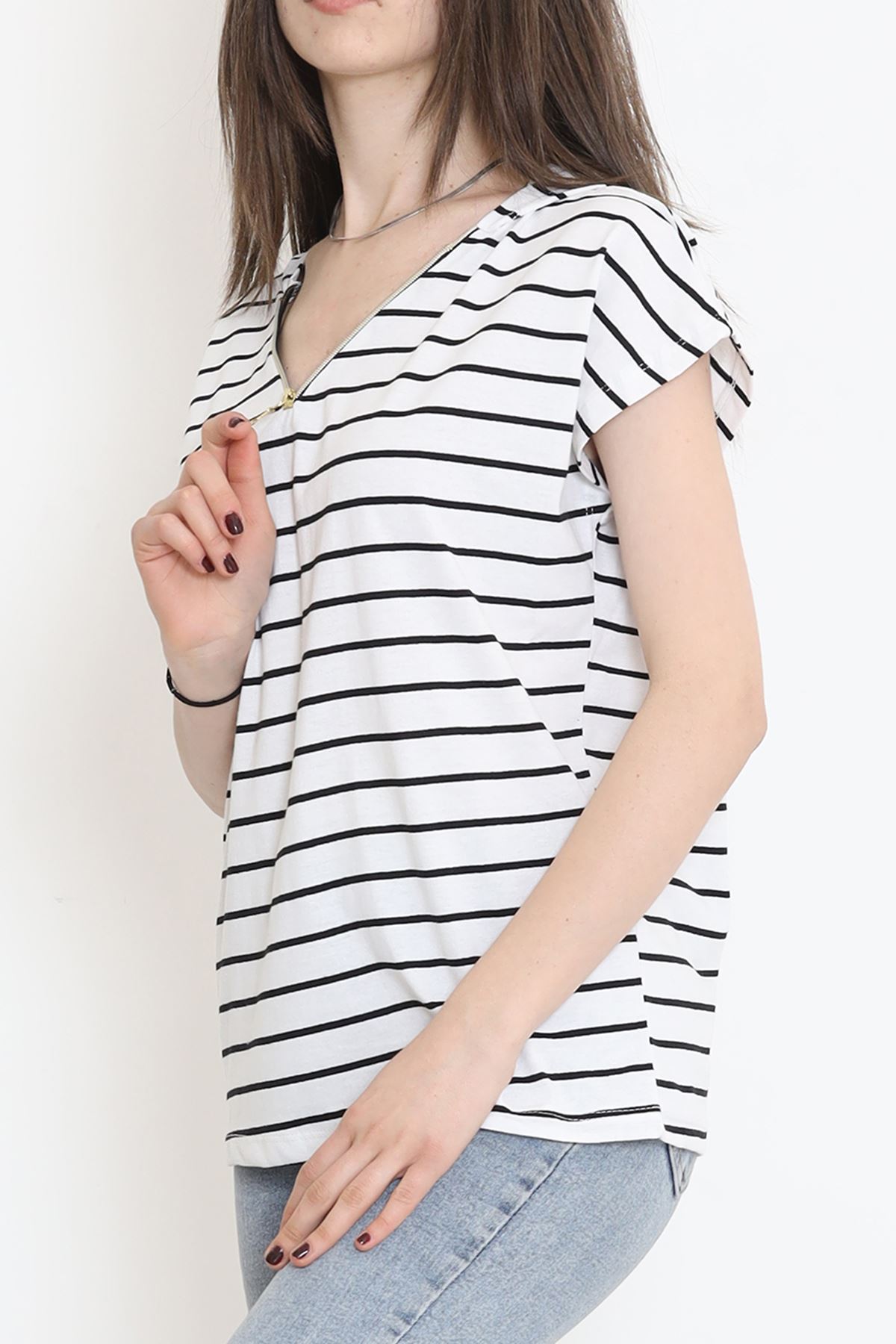 Striped Hooded T-shirt White and Black - 15270.1567.