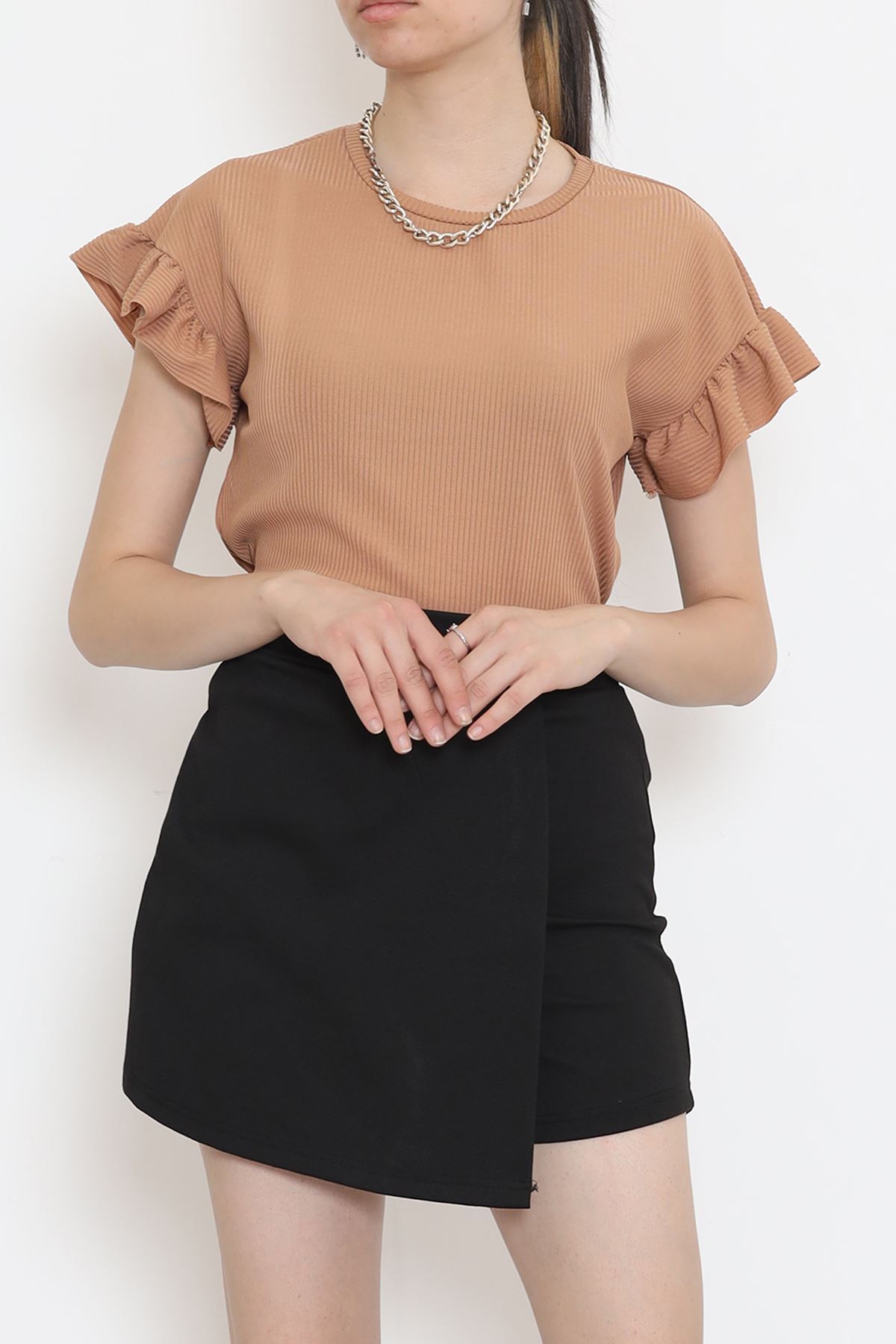 Sleeve Ruffled Camisole Blouse Coffee - 5042.1234.