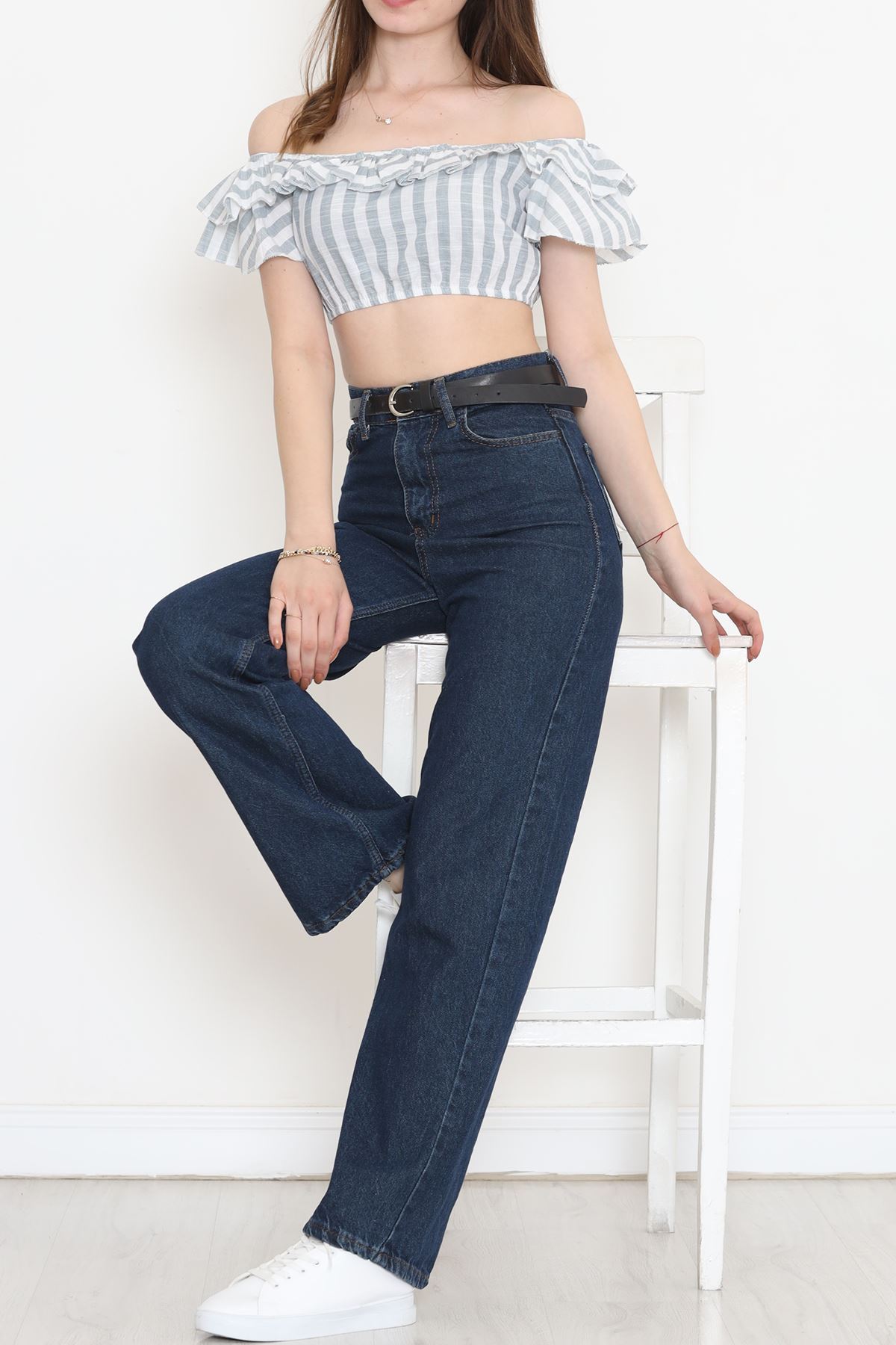 Striped Crop Blouse Gray-White - 18426.631.