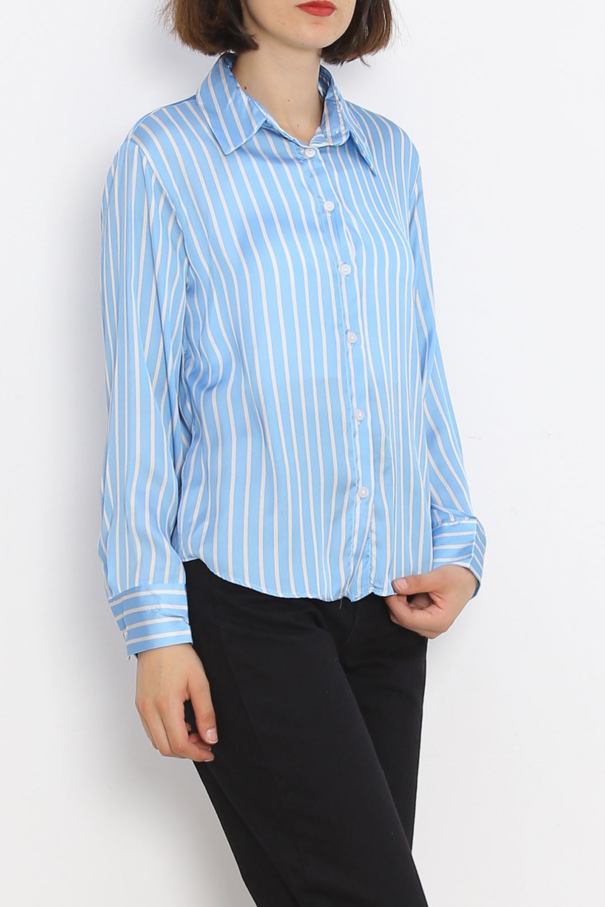 Striped Satin Shirt Blue-White - 18889.1247.