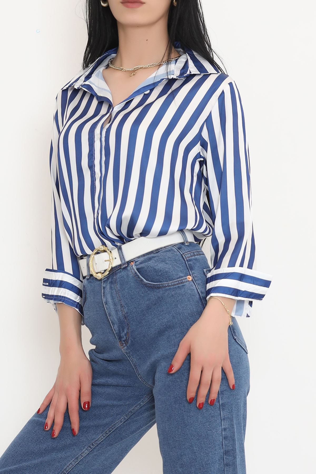 Striped Satin Shirt Beyazsaks - 909.1247.