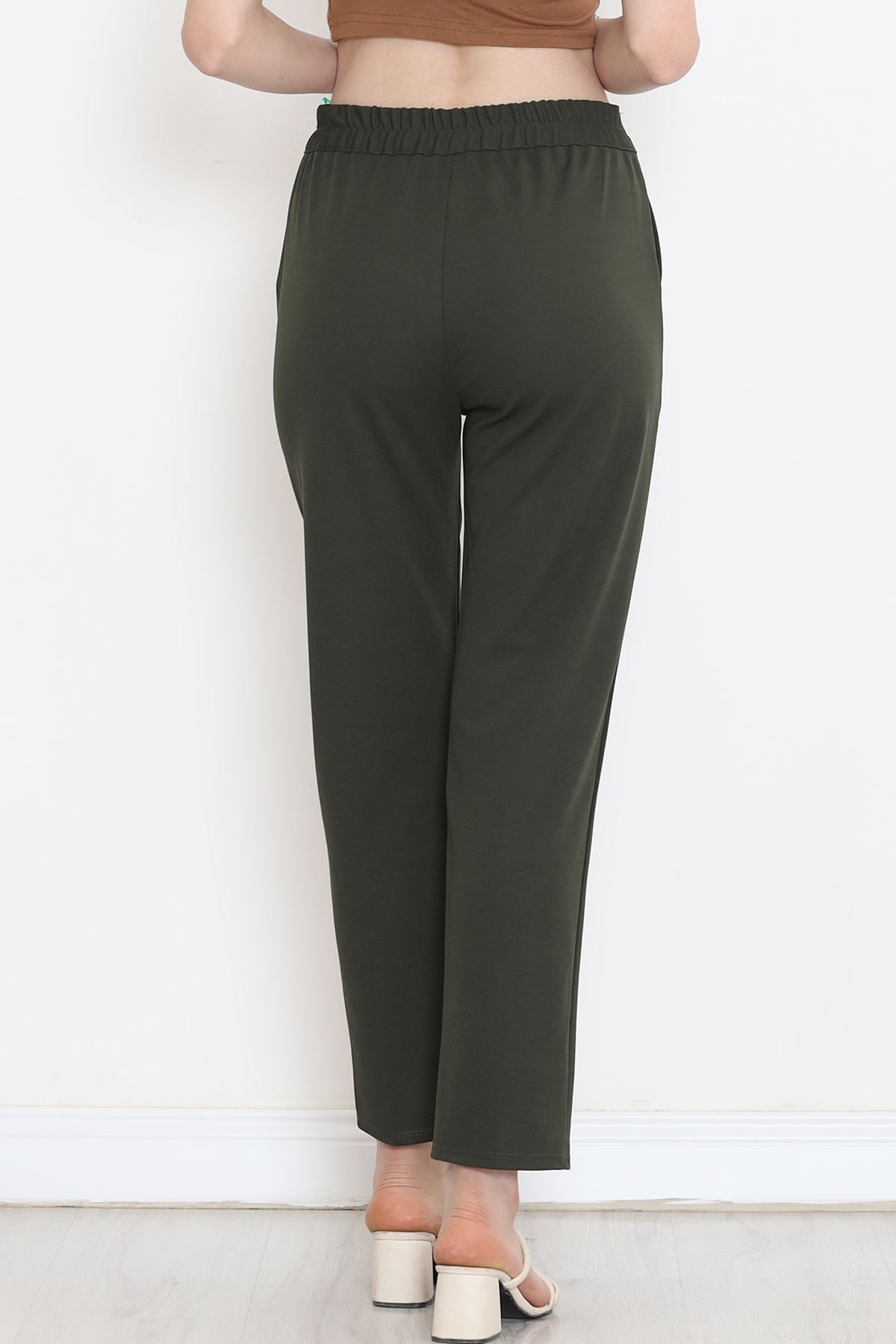 Crepe Lace-up Detailed Pants Khaki - 152429.1778.