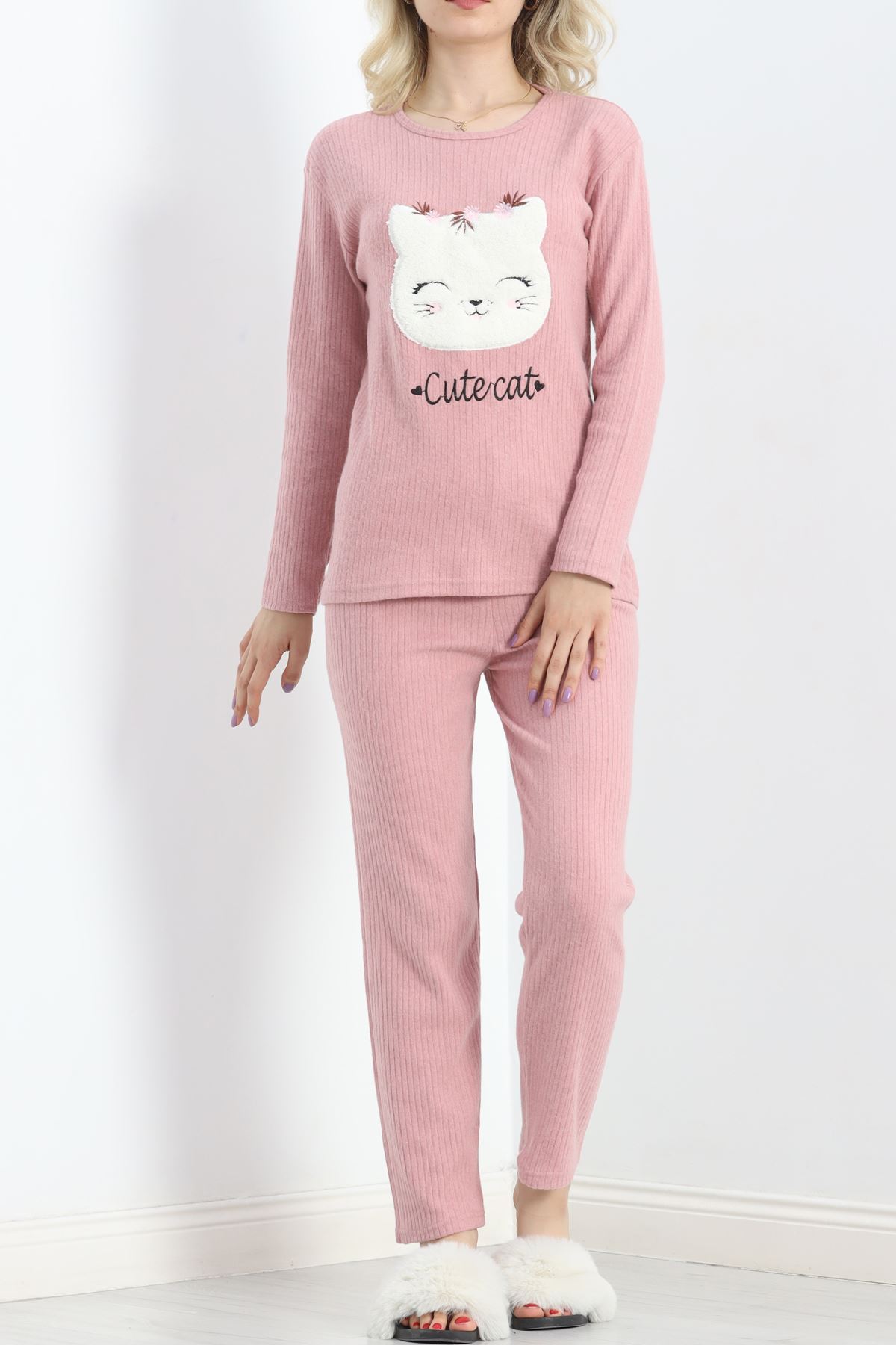 Nakışlı Fitilli Pijama Takımı Pembe - 19217.1048.