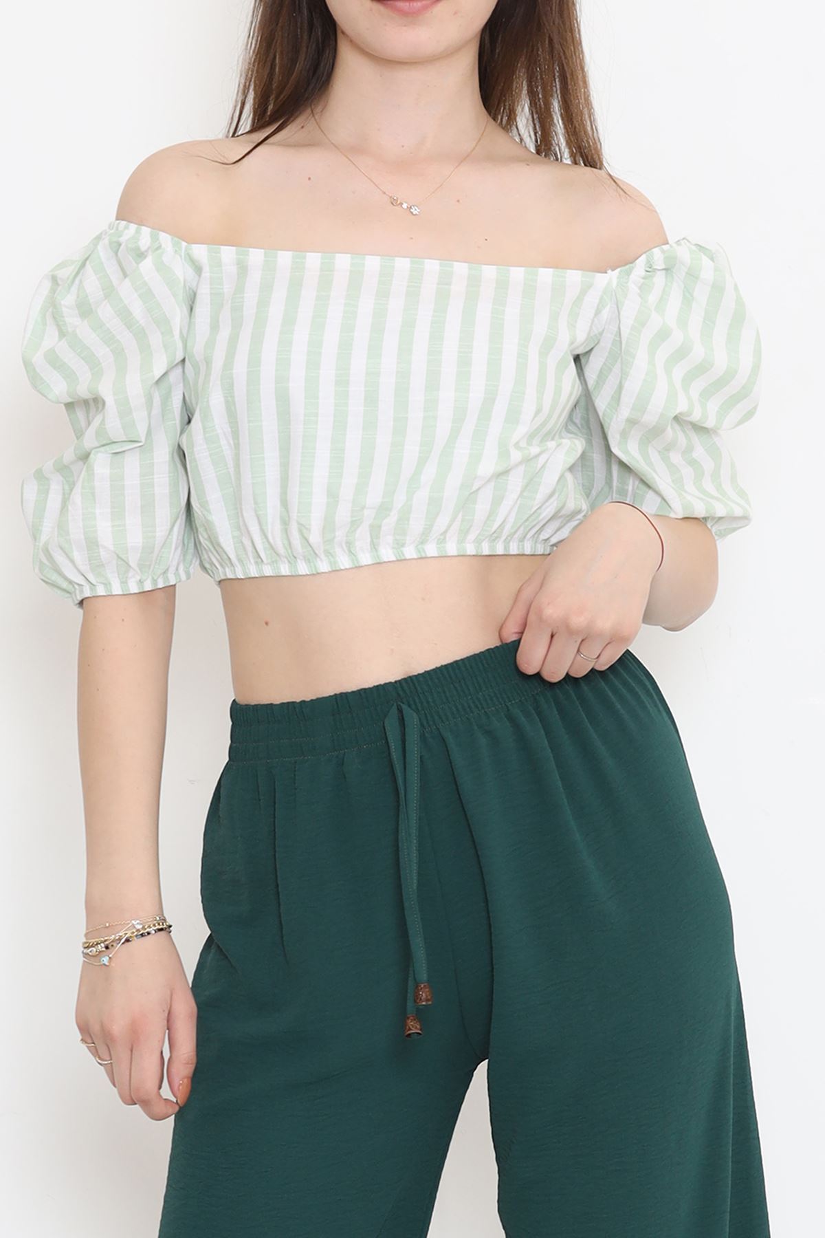 Striped Crop Blouse Green - 18423.631.