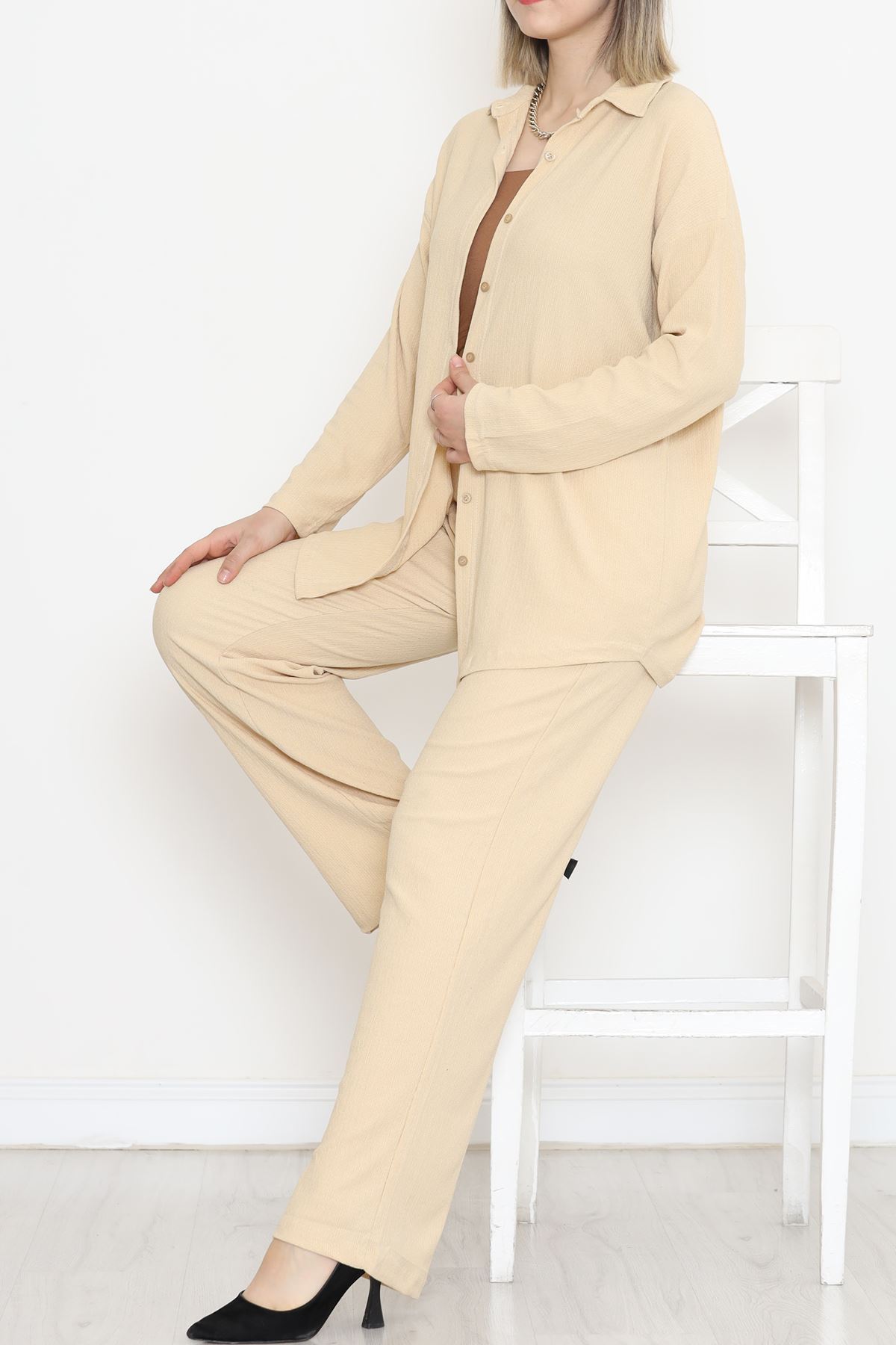 Seersucker Shirt Set Beige - 4592.1254.