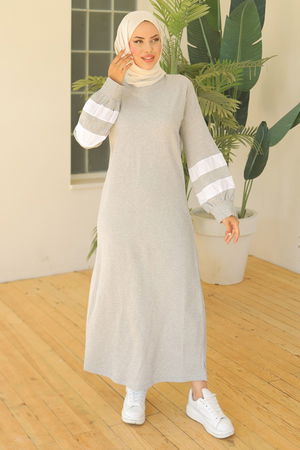 Two Thread Striped Balloon Sleeve Dress Gray - 20345.1778.