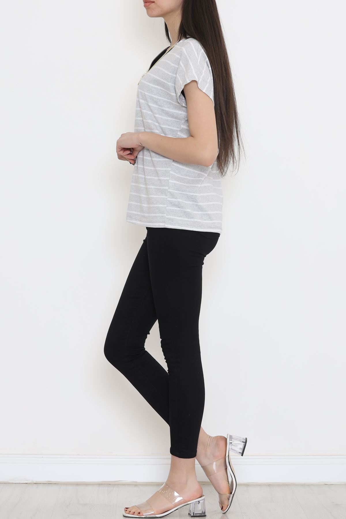 Striped Hooded T-shirt Gray - 15270.1567.