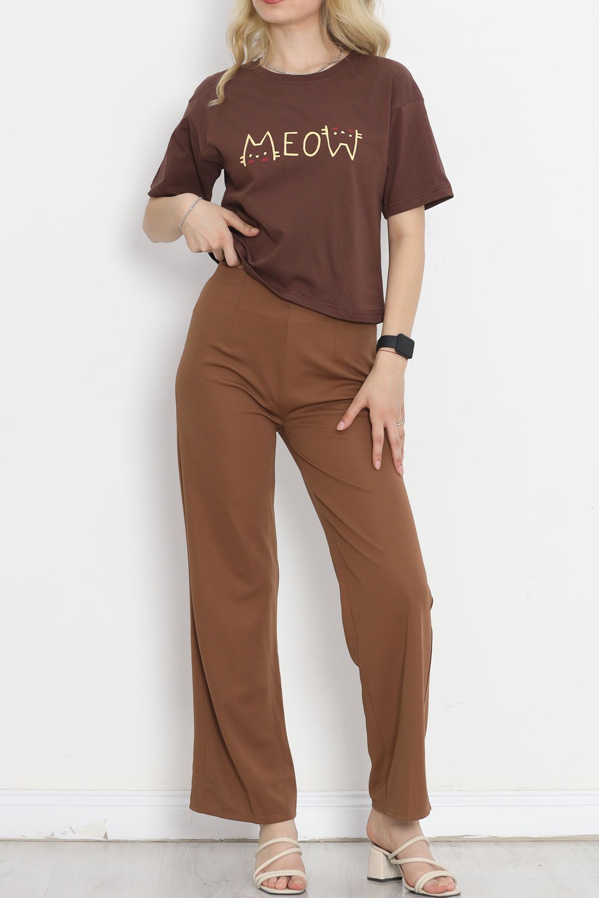 Printed Crop T-shirt Coffee - 16475.1567.