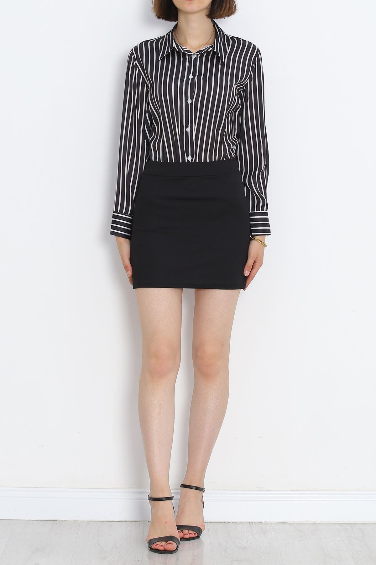 Striped Satin Shirt Black - 18889.1247.