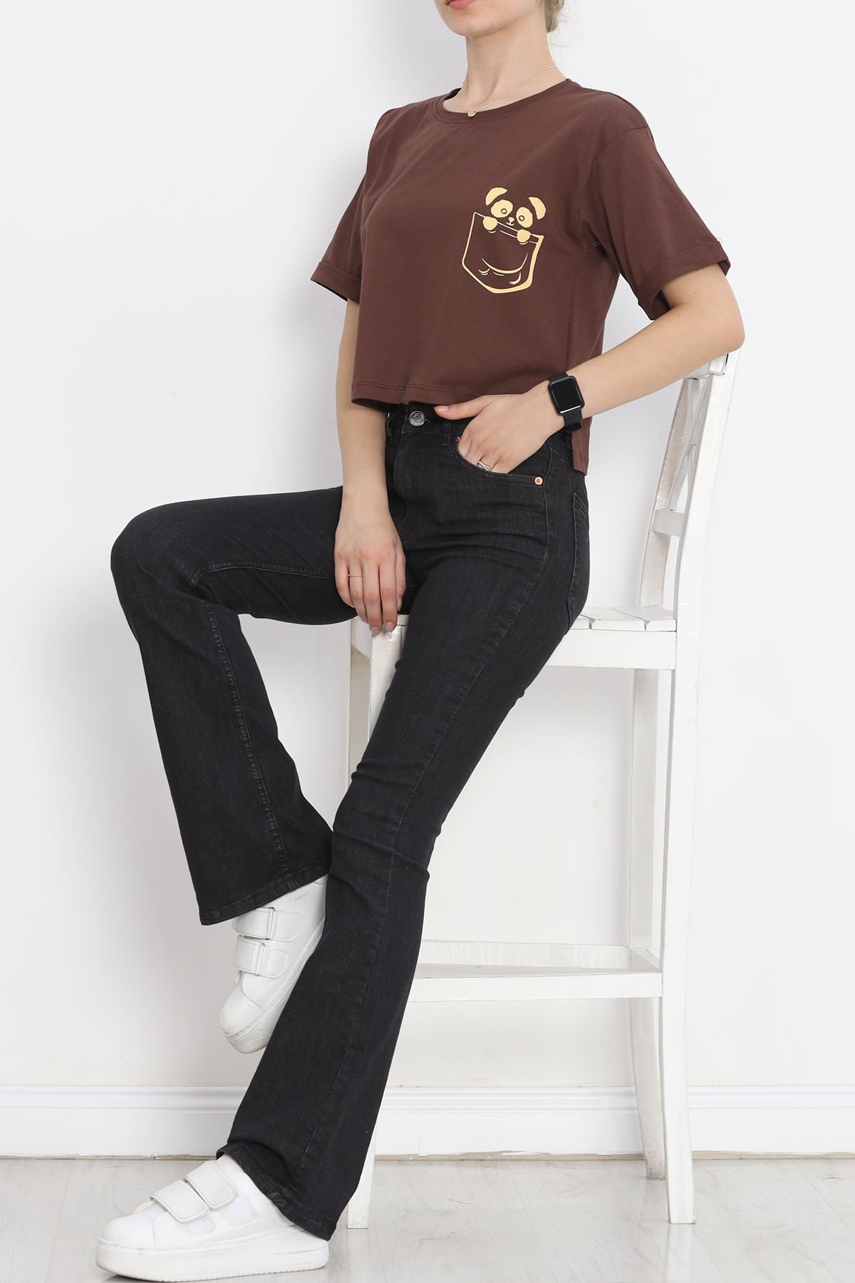 Printed Crop T-shirt Coffee - 16487.1567.