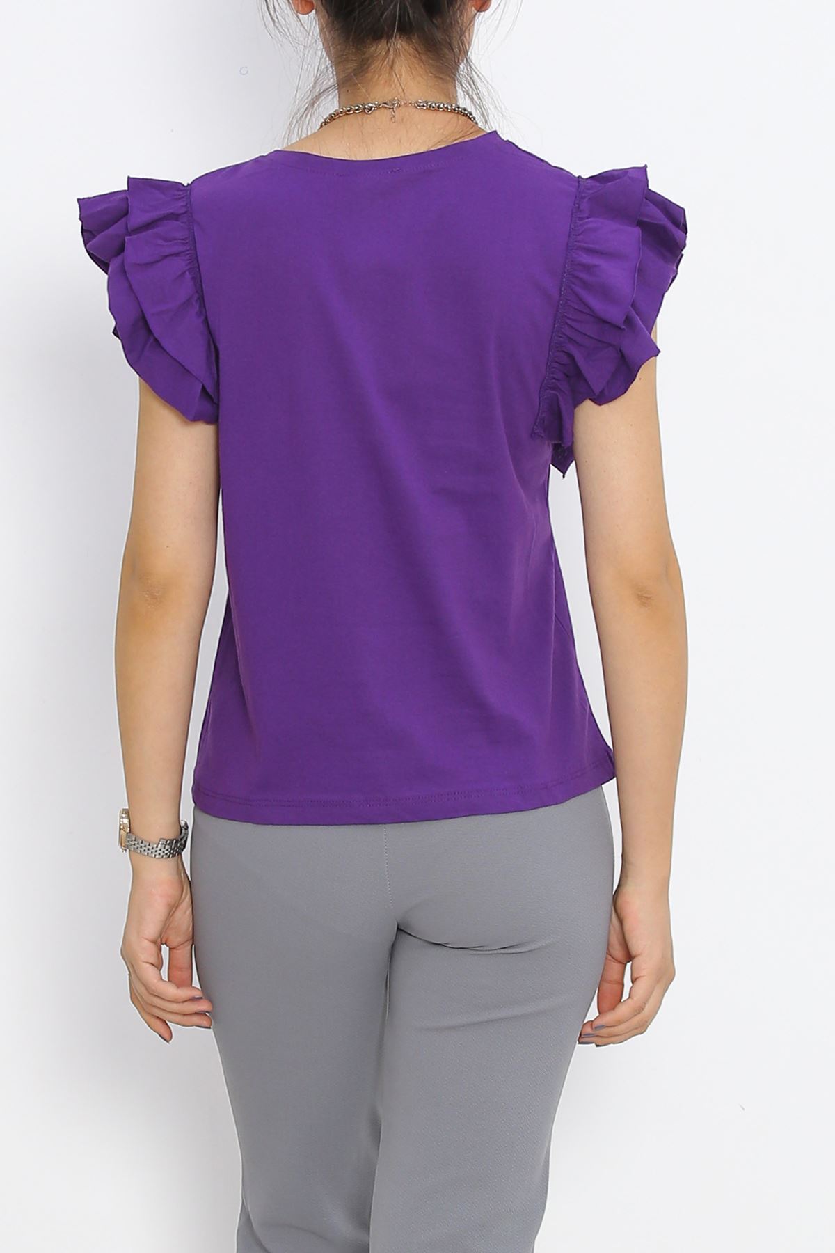 Ruffle Sleeve T-Shirt Purple - 15876.1567.