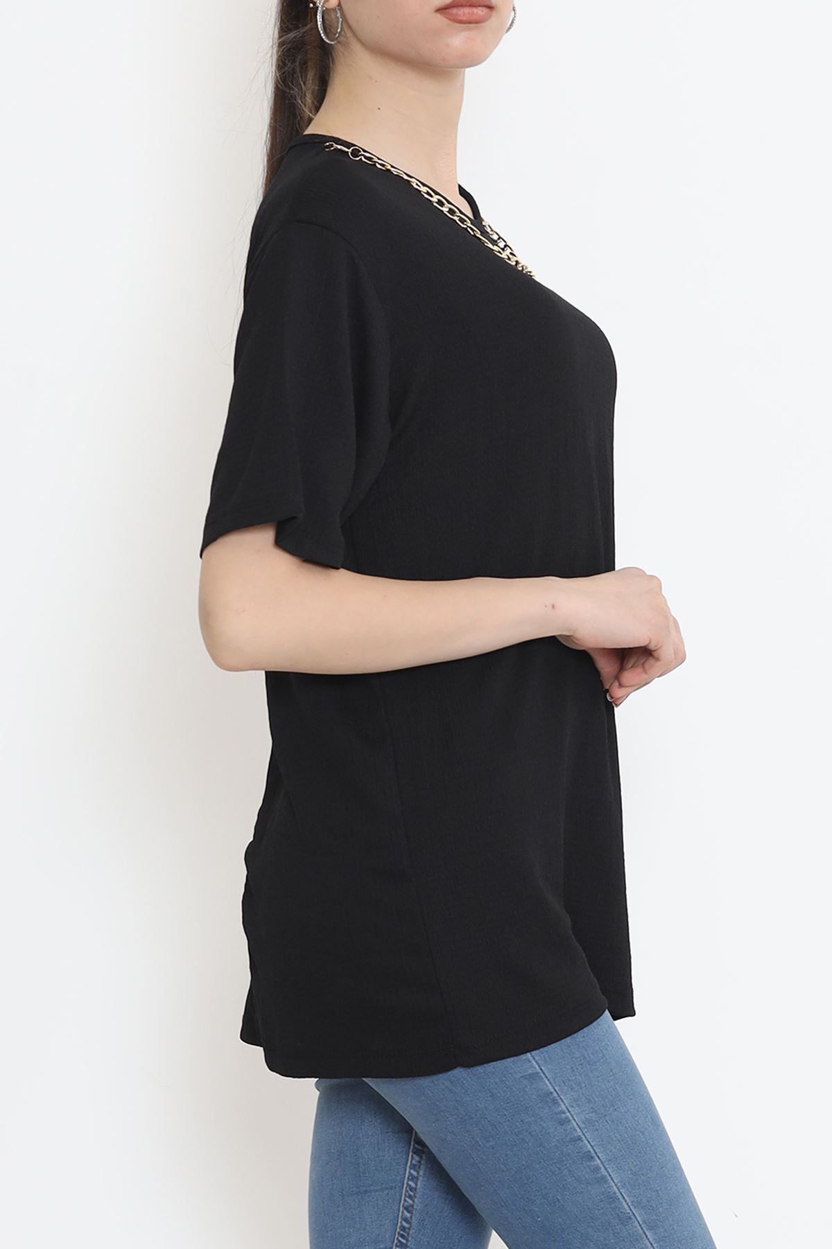 T-shirt with Collar Chain Detail Black - 2494.555.