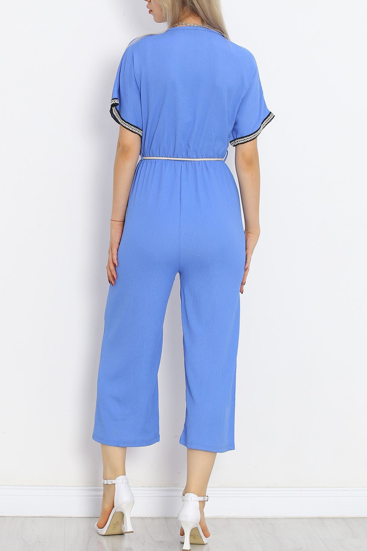 Knit Belt Burlap Jumpsuit Blue - 10007.1567.