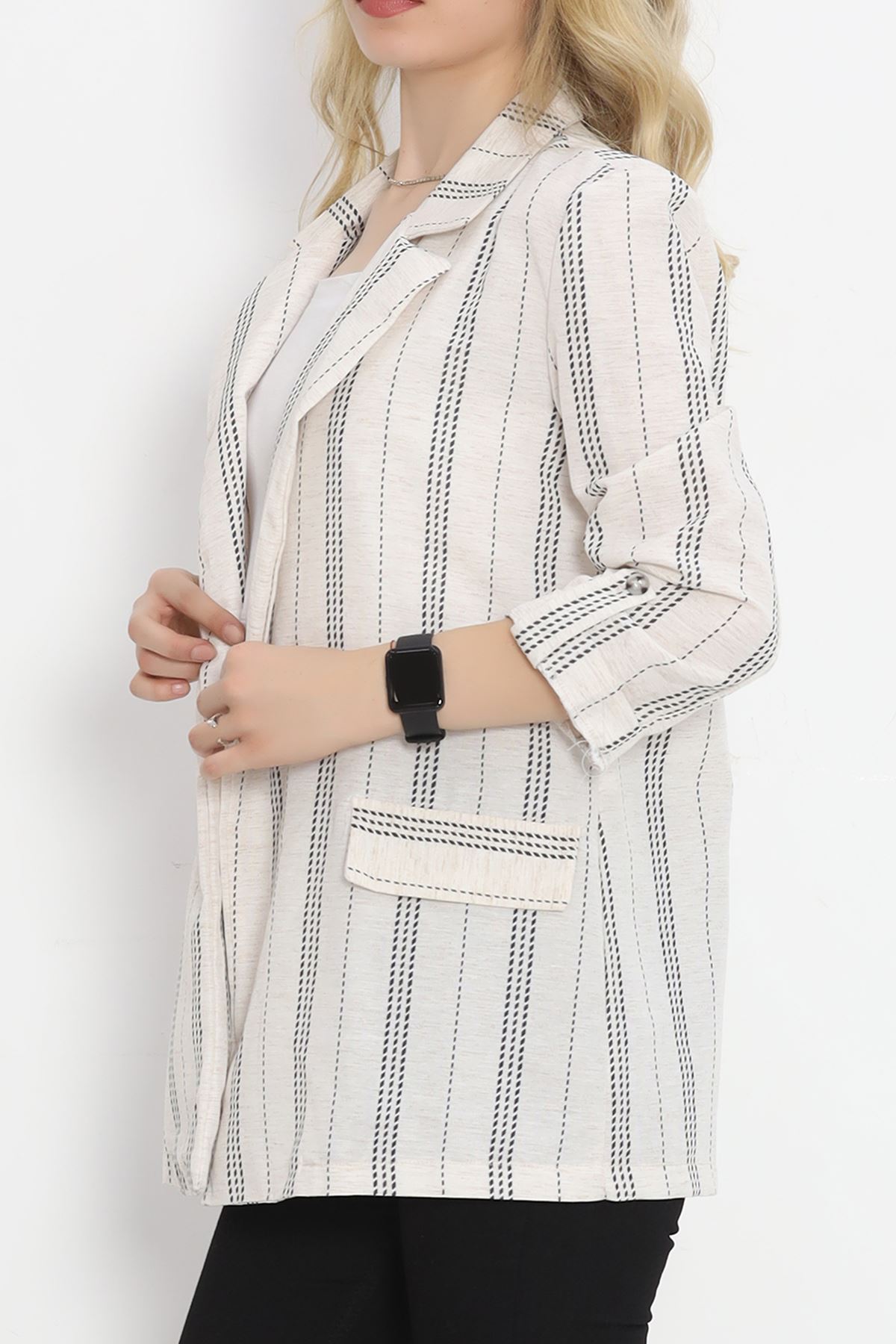 Linen Striped Jacket Eco-Green - 1024.1247.