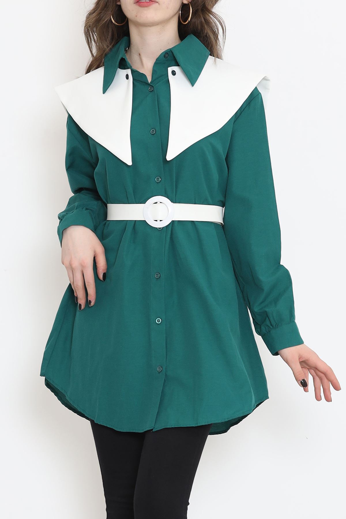 Wide Collar Poplin Shirt Emerald - 16718.255.