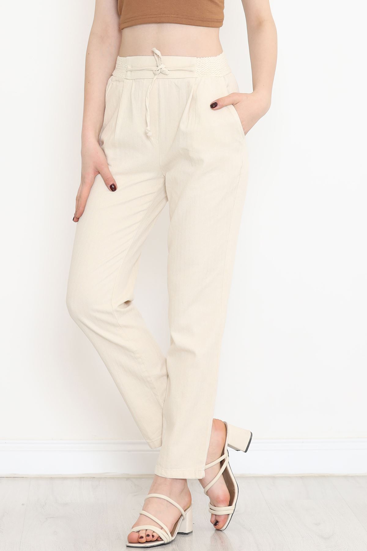 Guipure Linen Pants Beige - 152318.1779.