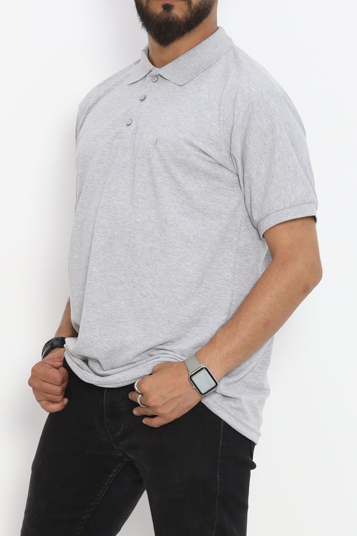 Plus Size Polo Collar T-Shirt Gray - 20019.1778.