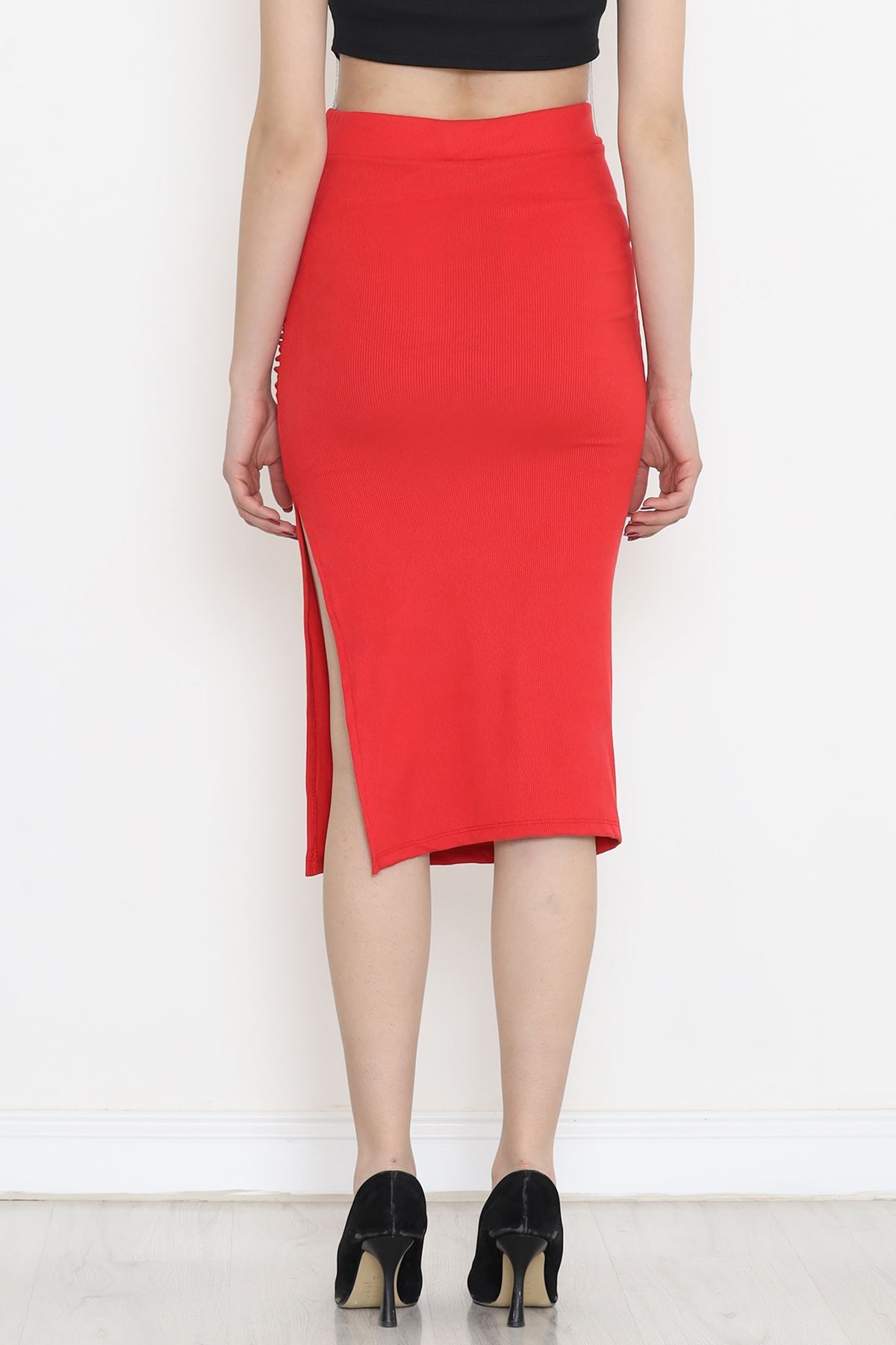 Shirred Slit Skirt Red - 152400.1595.