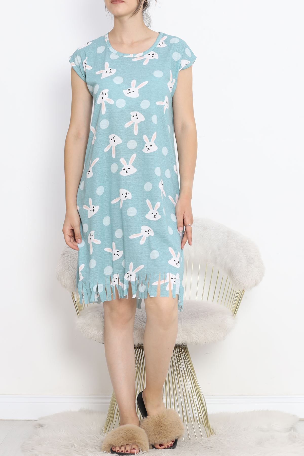 Printed Rotation Tassel Dress Mint White - 263.1287.