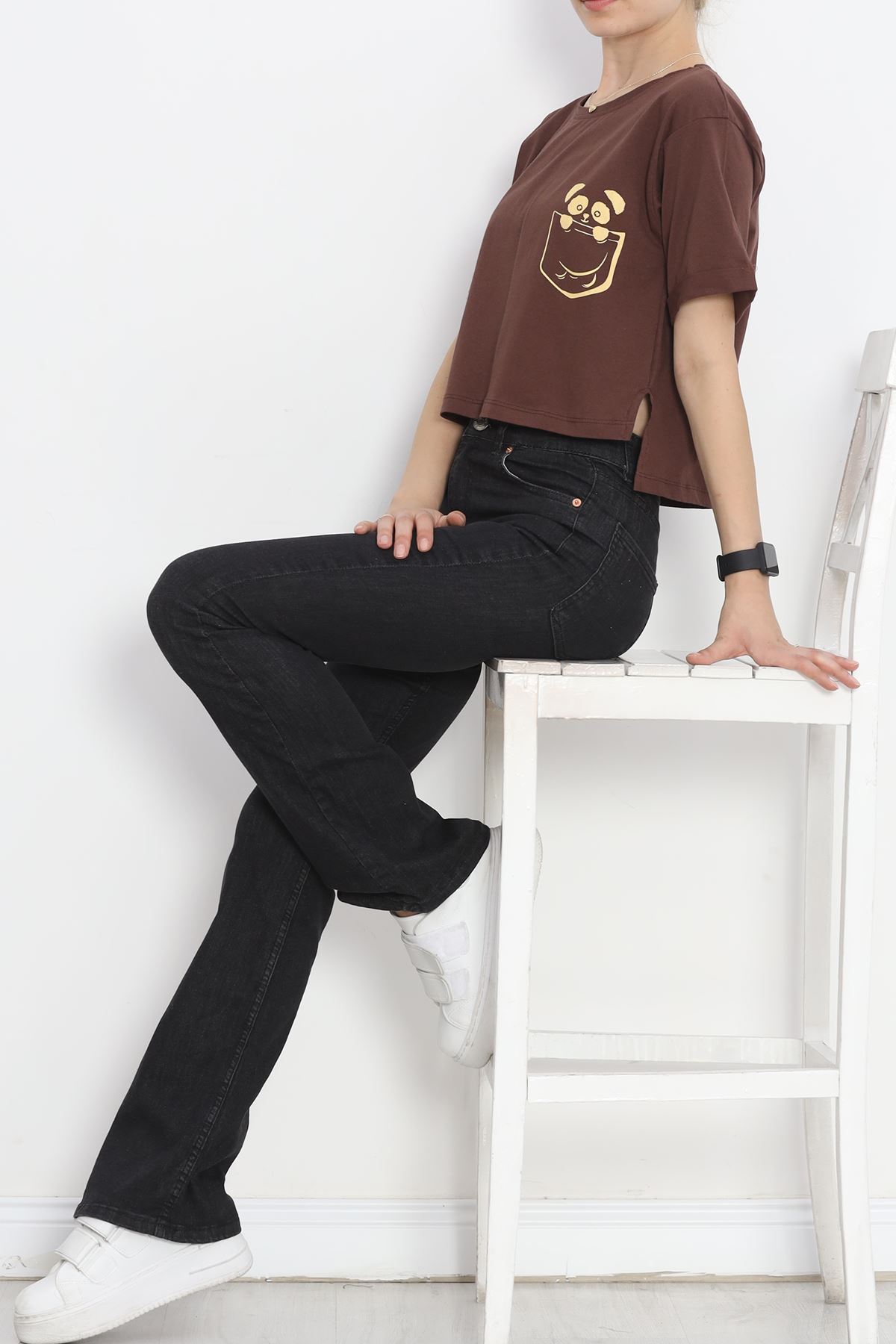 Printed Crop T-shirt Coffee - 16487.1567.