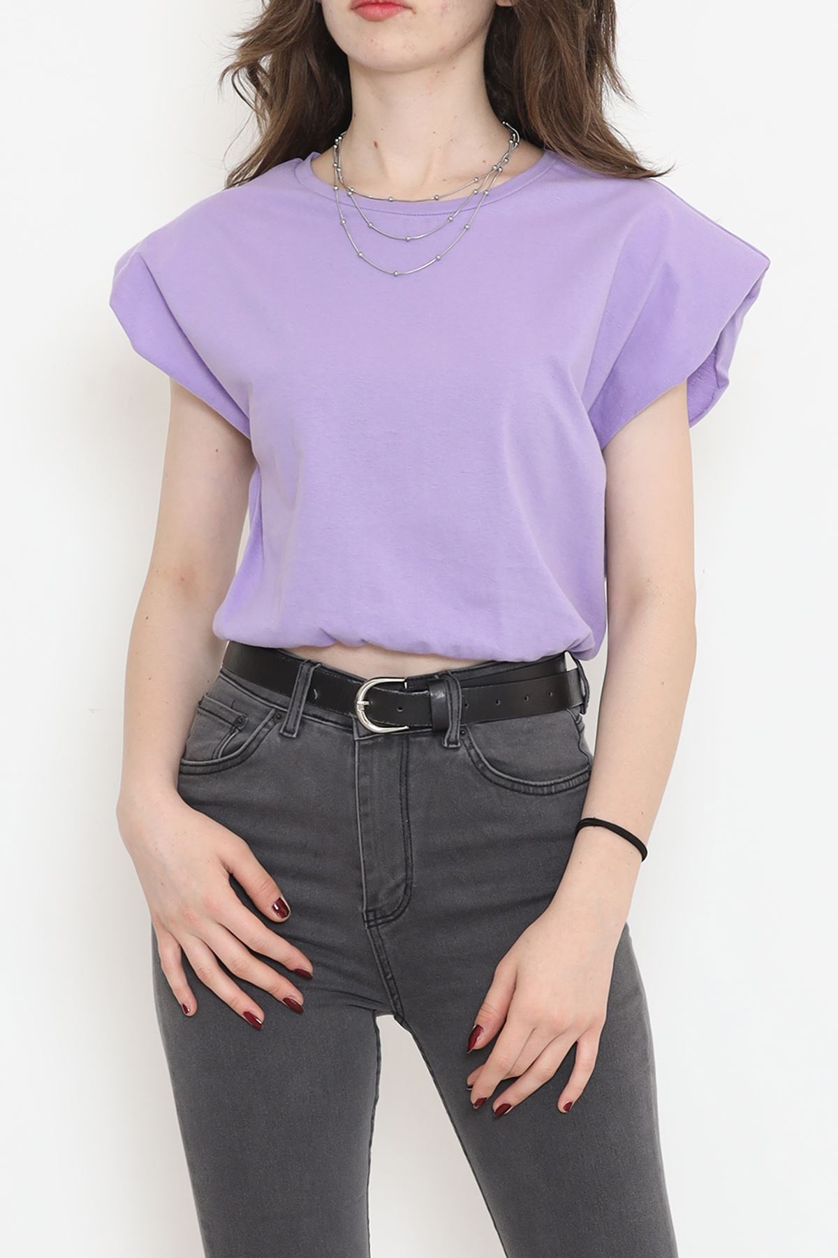 Crop T-shirt with Elastic Waistband Lilac - 16552.1567.