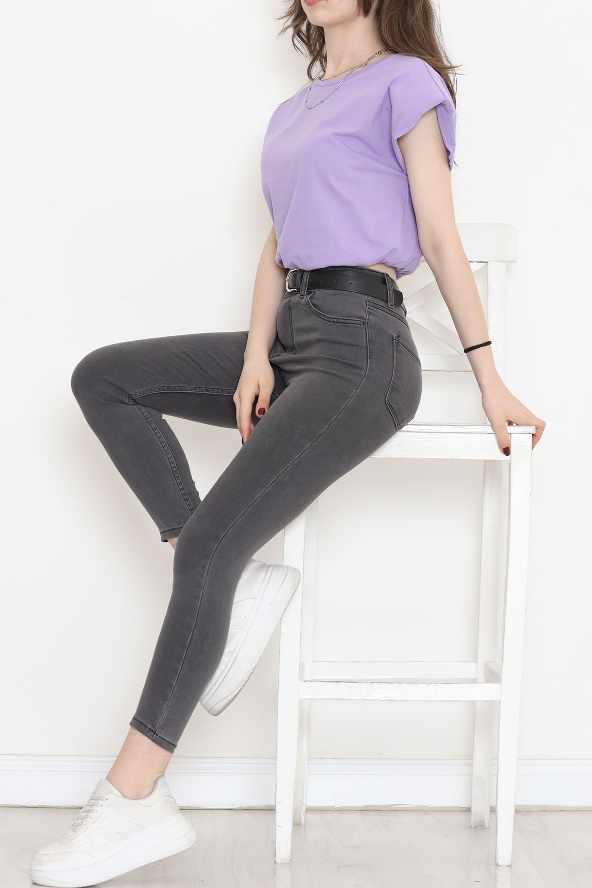 Crop T-shirt with Elastic Waistband Lilac - 16552.1567.