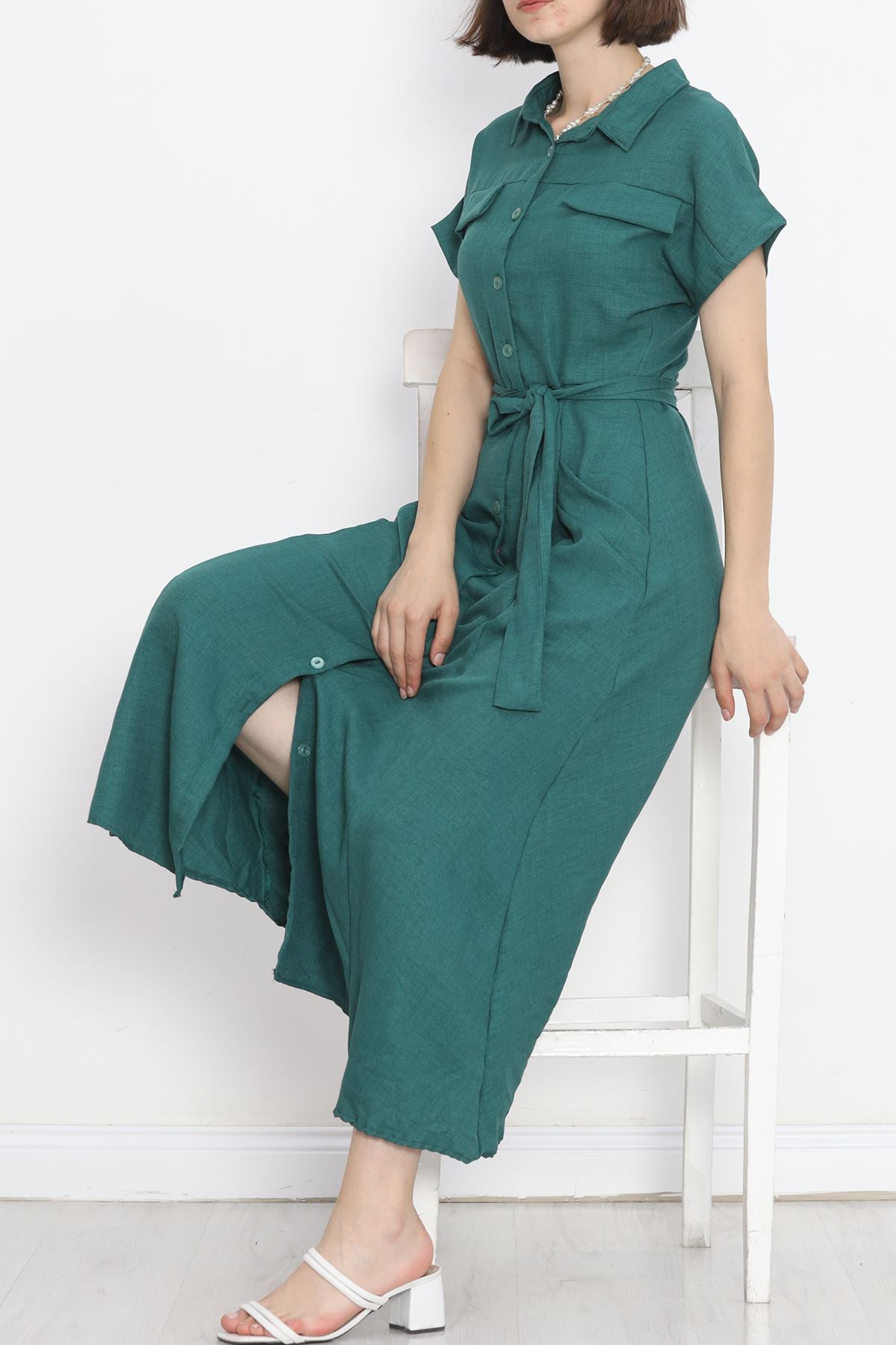 Pocket Detail Belted Dress Emerald - 18674.1778.