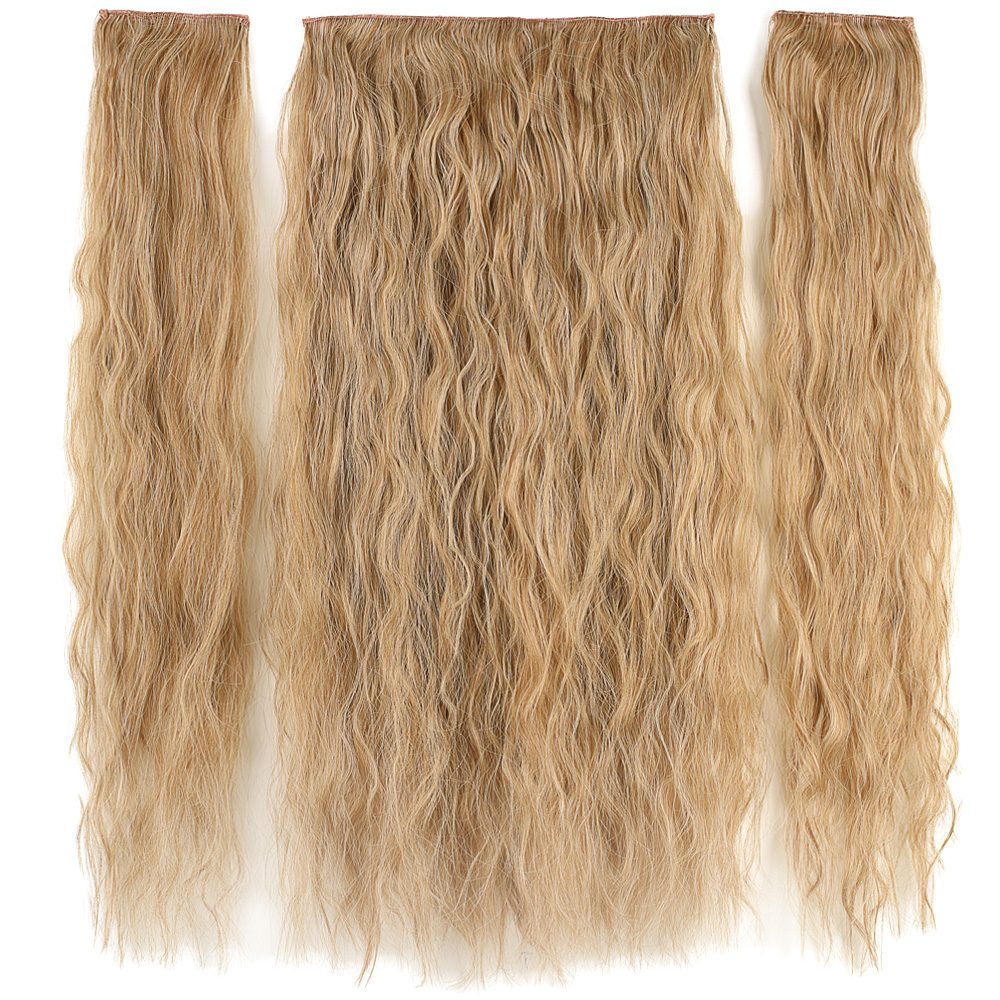 Kanekalon Fiber Synthetic Embossed Wavy Half Moon + 2 Side Hair Snaps / Caramel Platinum Highlights