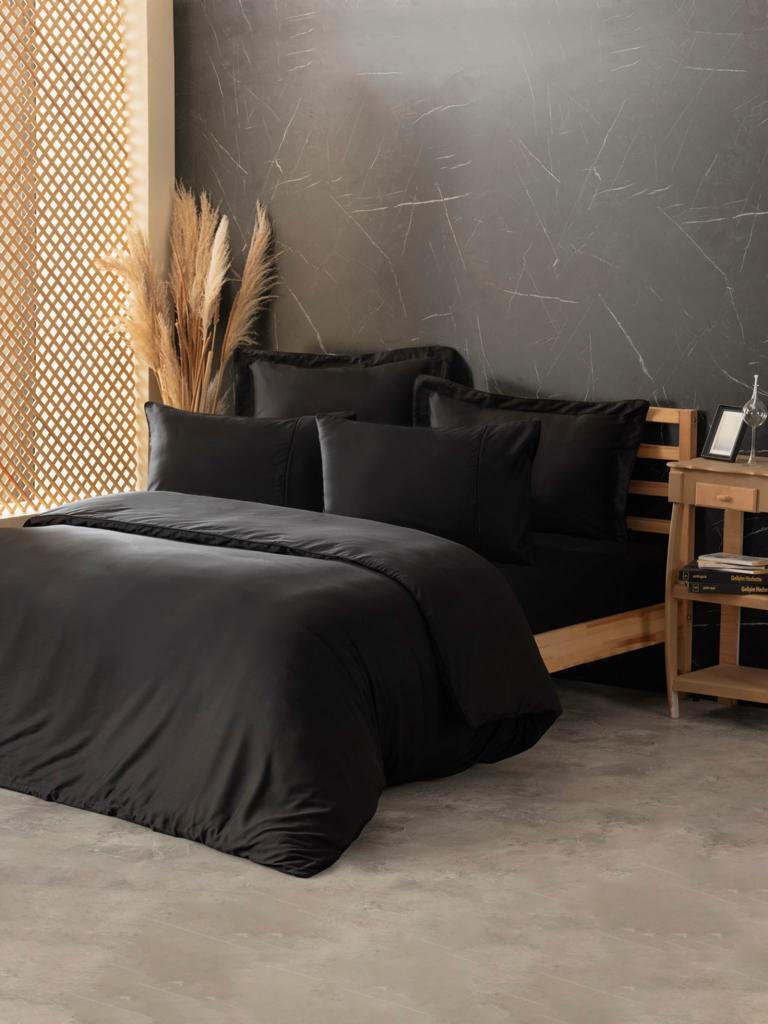 Silky Silk Double Duvet Cover Set Black