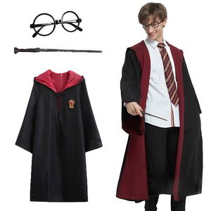 Harry Potter Gryffindor Hooded Kids Costume + Wand + Glasses Set 9-10 Years