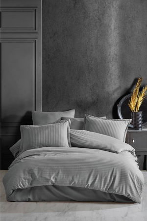 Striped Single Sateen Duvet Cover Gray