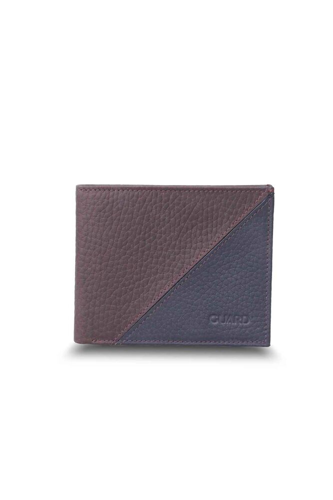 Matte Burgundy - Navy Blue Horizontal Leather Wallet