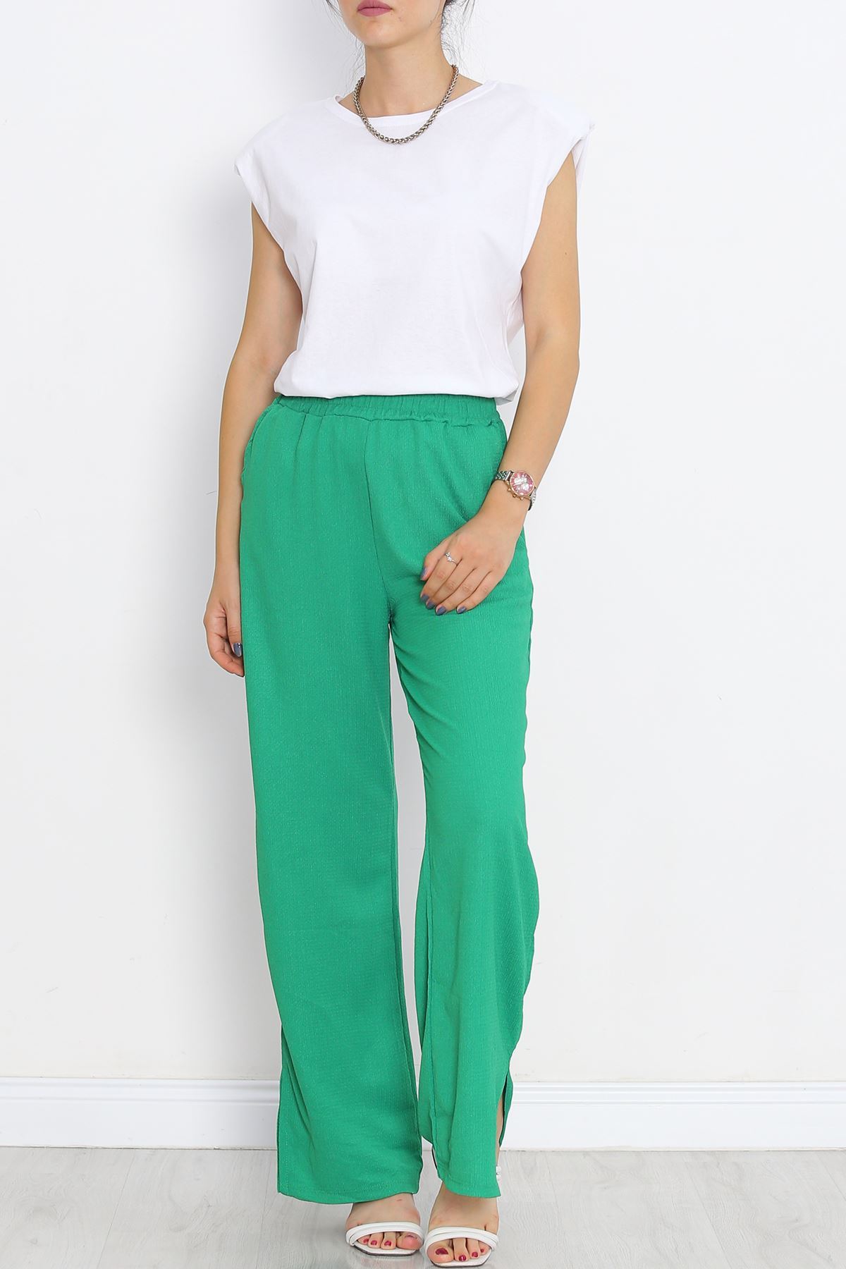 Cuffed Pants with Cuff Slits Green