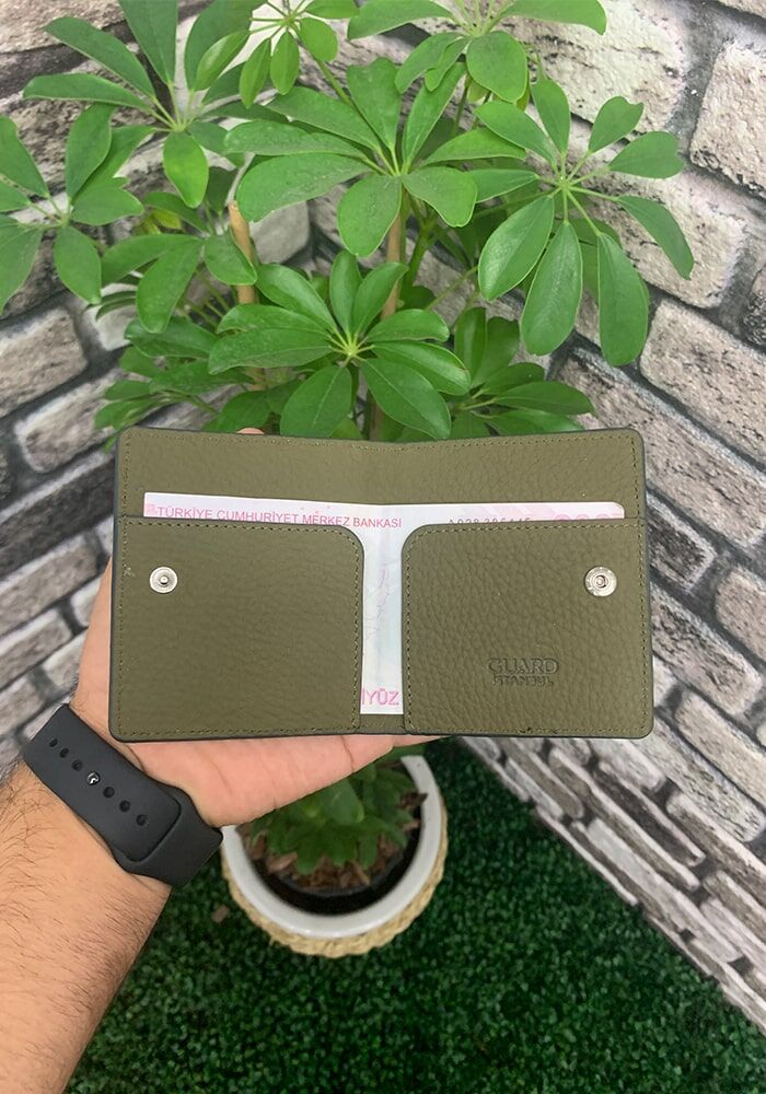 Khaki Green Patented Design Leather Card Holder