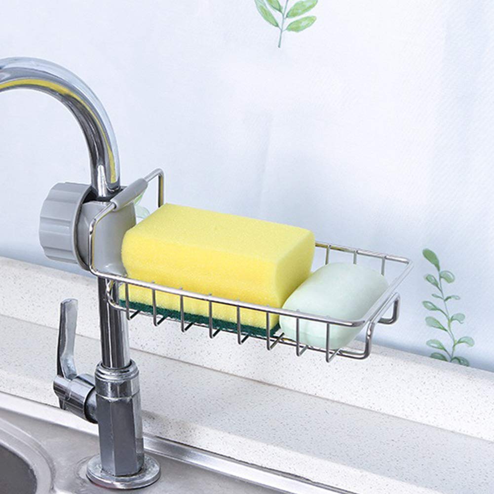 Single Tier Metal Wash Basin Shelf Organizer Fixed on Faucet With Hanging