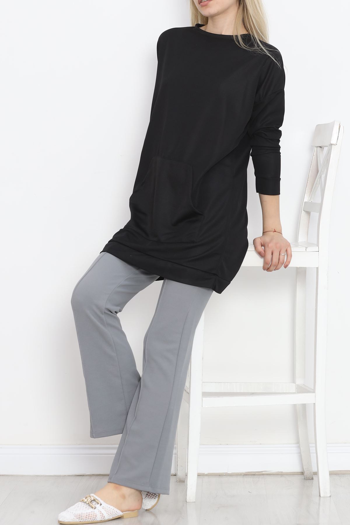 Kangaroo Pocket Tunic Black