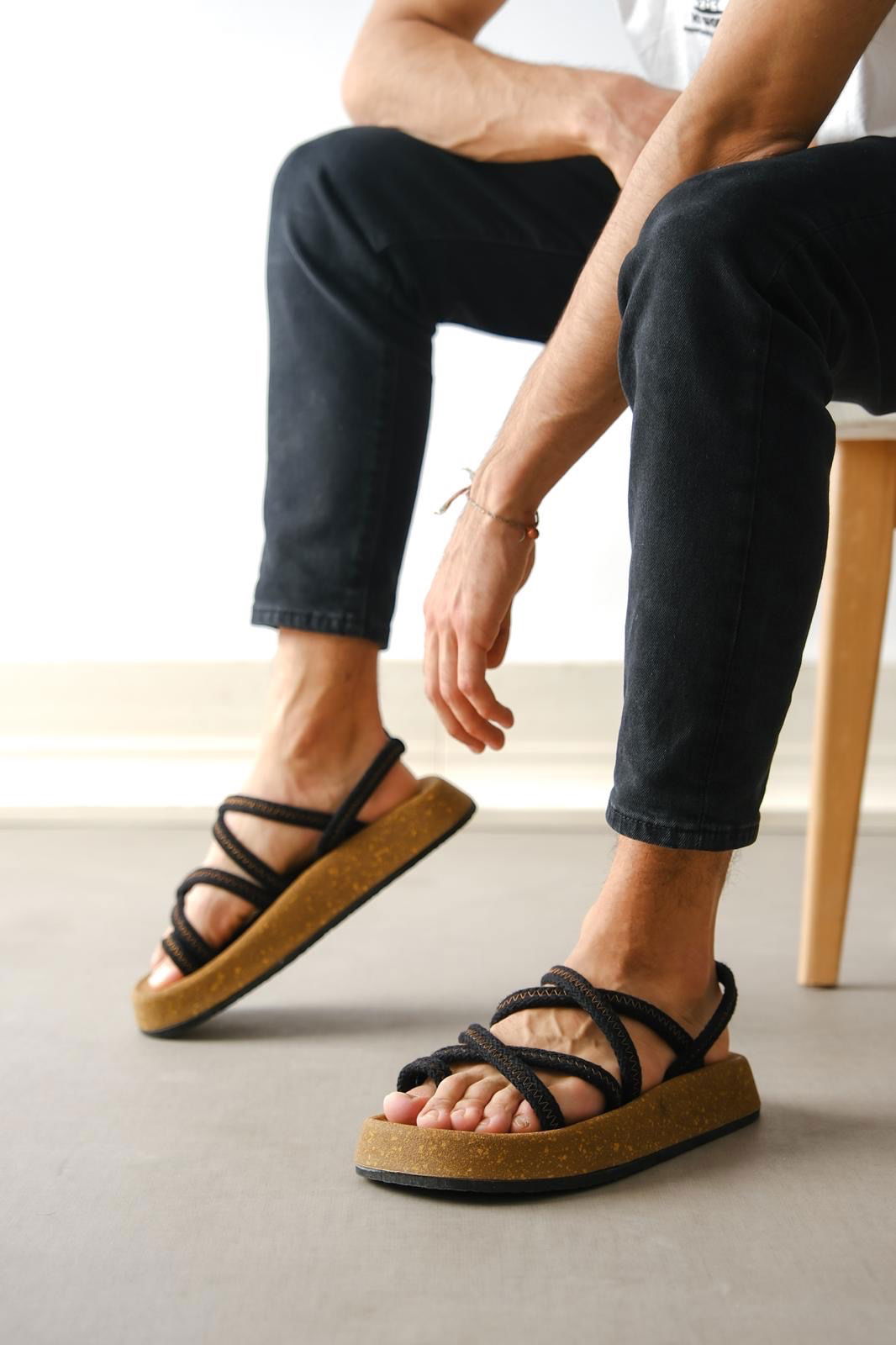 Men's Bodrum Rope Rope Black Casual Sandals