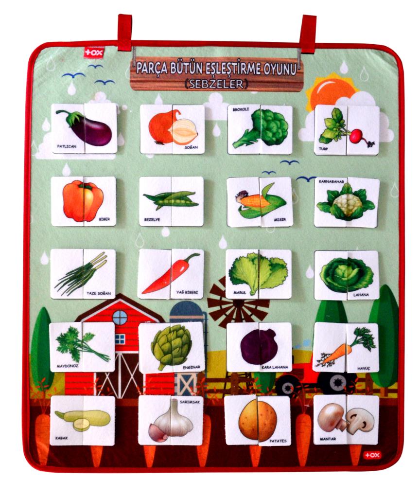 Part Whole Matching Game (Vegetables) Felt Velcro Wall Board , Educational Toy