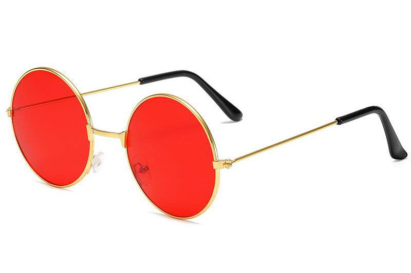 Round Glass John Lennon Style Red Glasses with Gold Frame