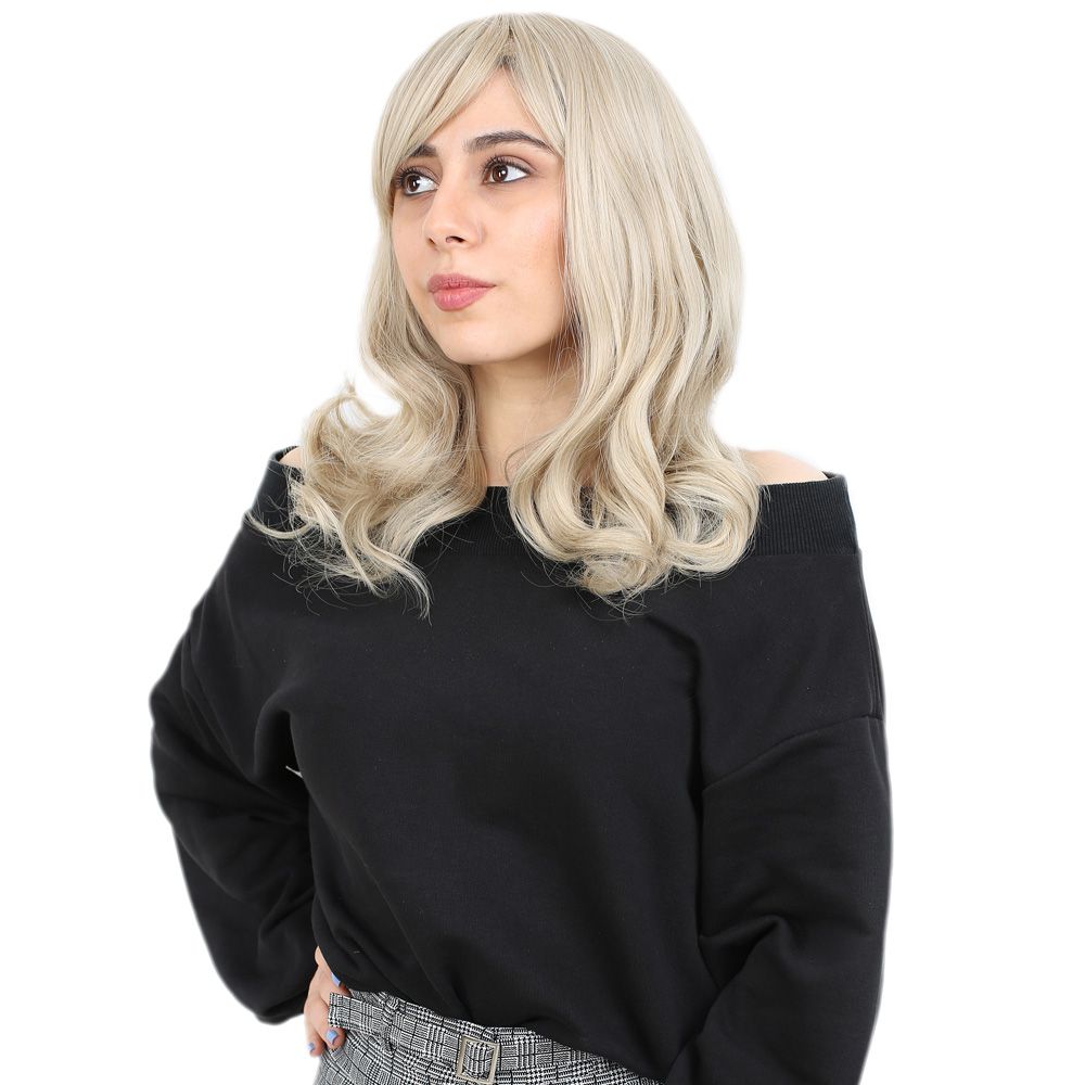 Medium Length Kanekalon Fiber Synthetic Wig with Wavy Special Bangs / Balköpö / Platinum Highlights