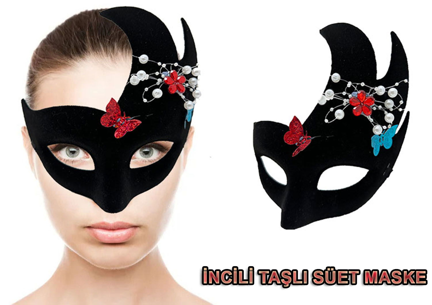 Black Color Suede Covering Venetian Party Mask 20x22 cm