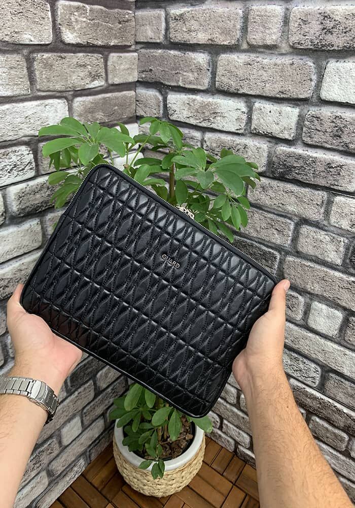 Embroidery Patterned Black Clutch Bag